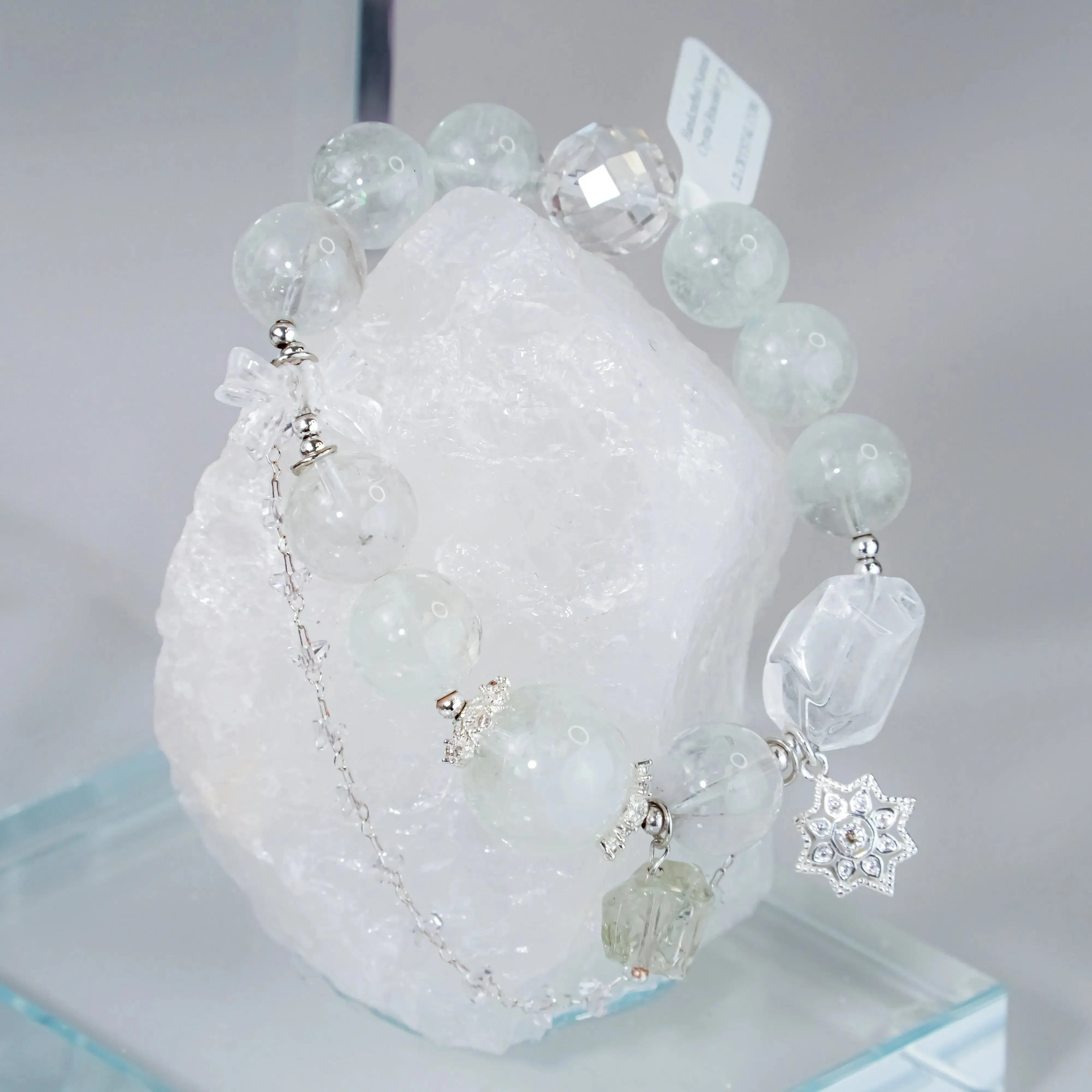 Butterfly Bow Clear Quartz & Prasem Quartz Bracelet