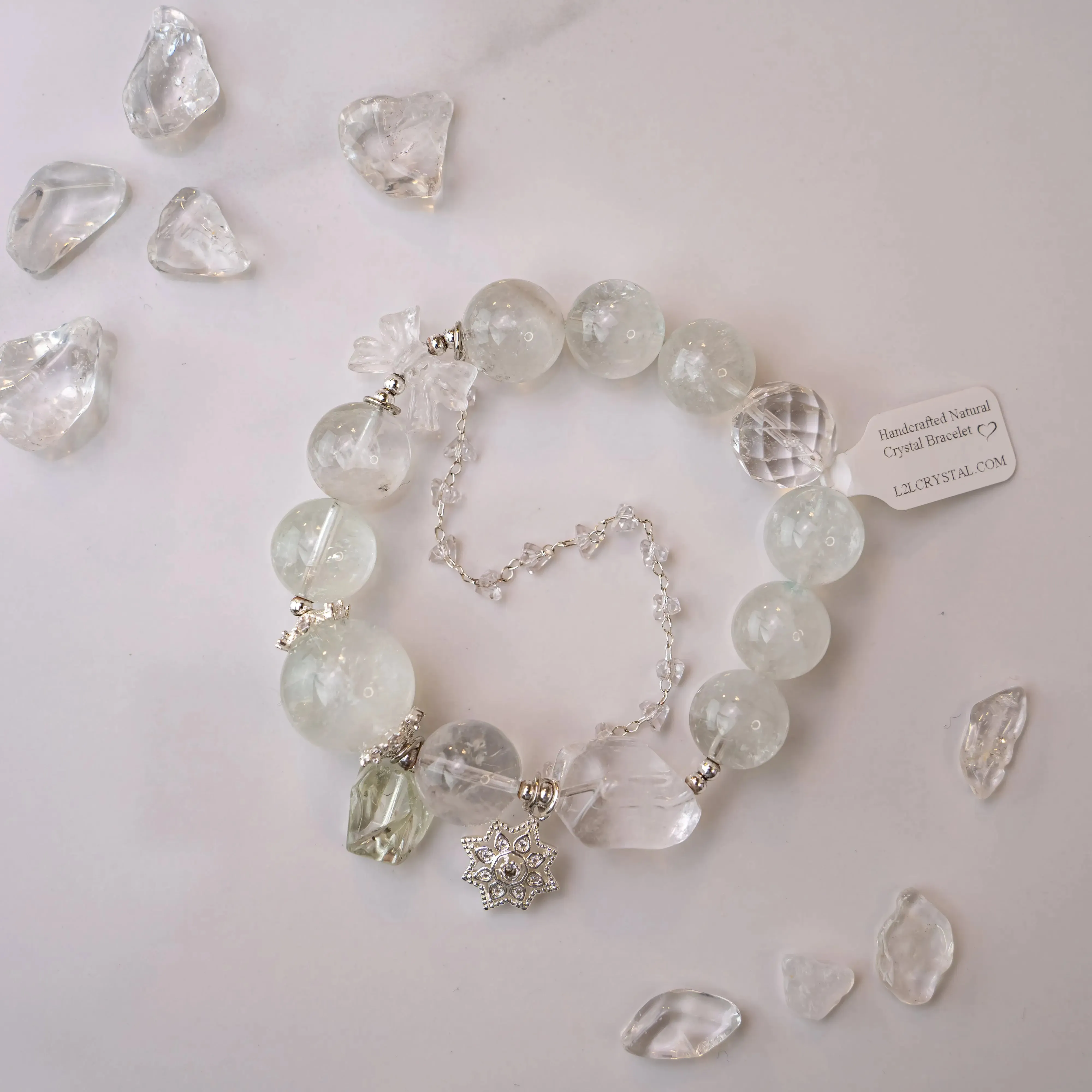 Butterfly Bow Clear Quartz & Prasem Quartz Bracelet