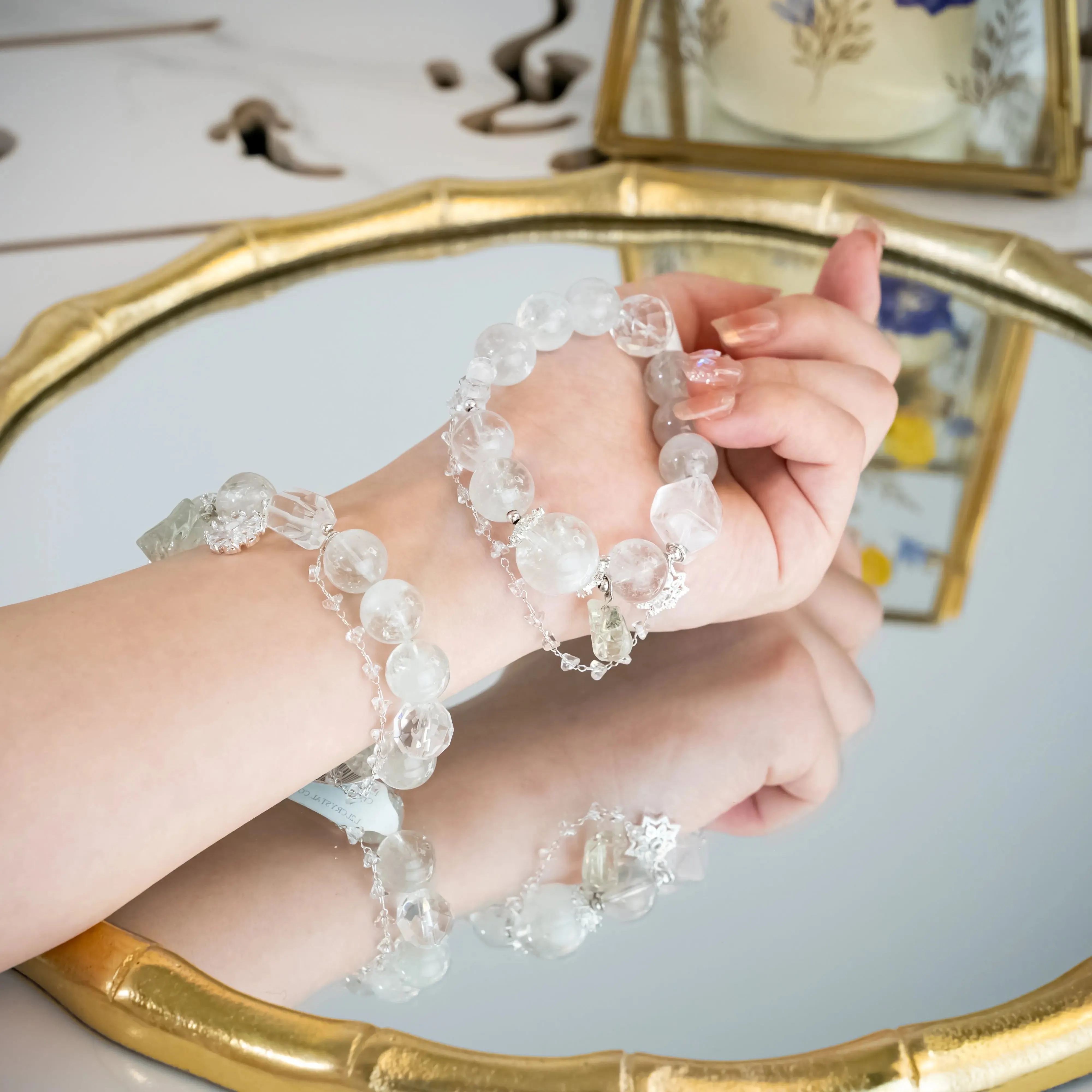 Butterfly Bow Clear Quartz & Prasem Quartz Bracelet