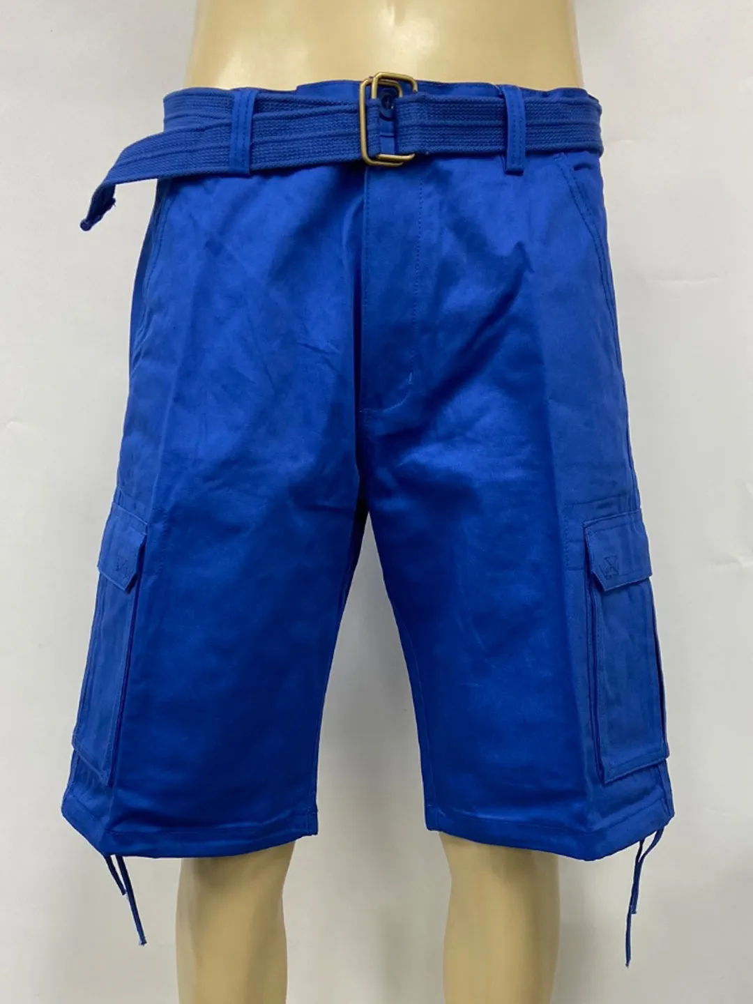 Cargo Shorts with Adjustable Twill Belt Utility Pocket - Royal Blue