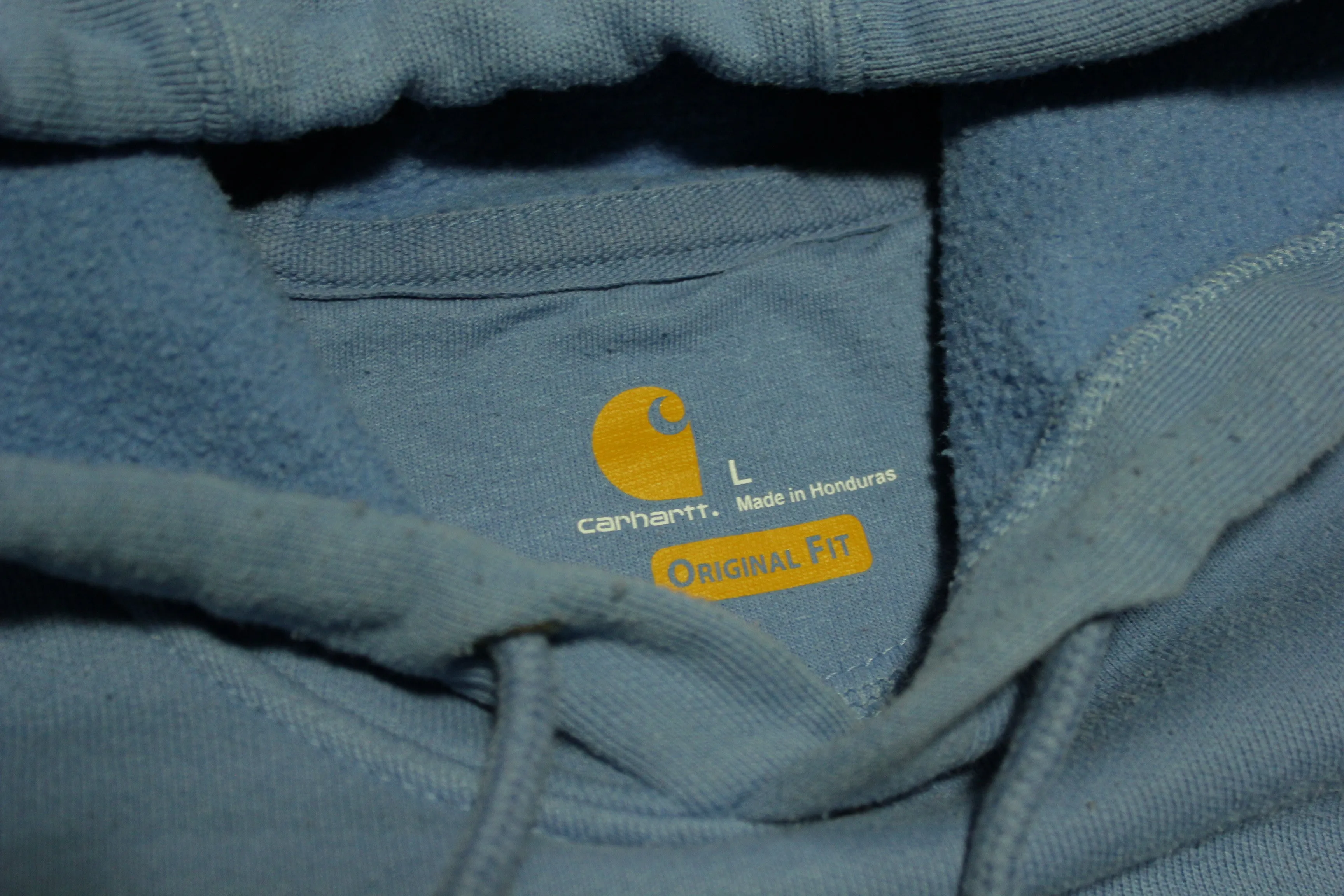 Carhartt K288 FHB Baby Blue Sleeve Spellout Hoodie Work Wear Sweatshirt