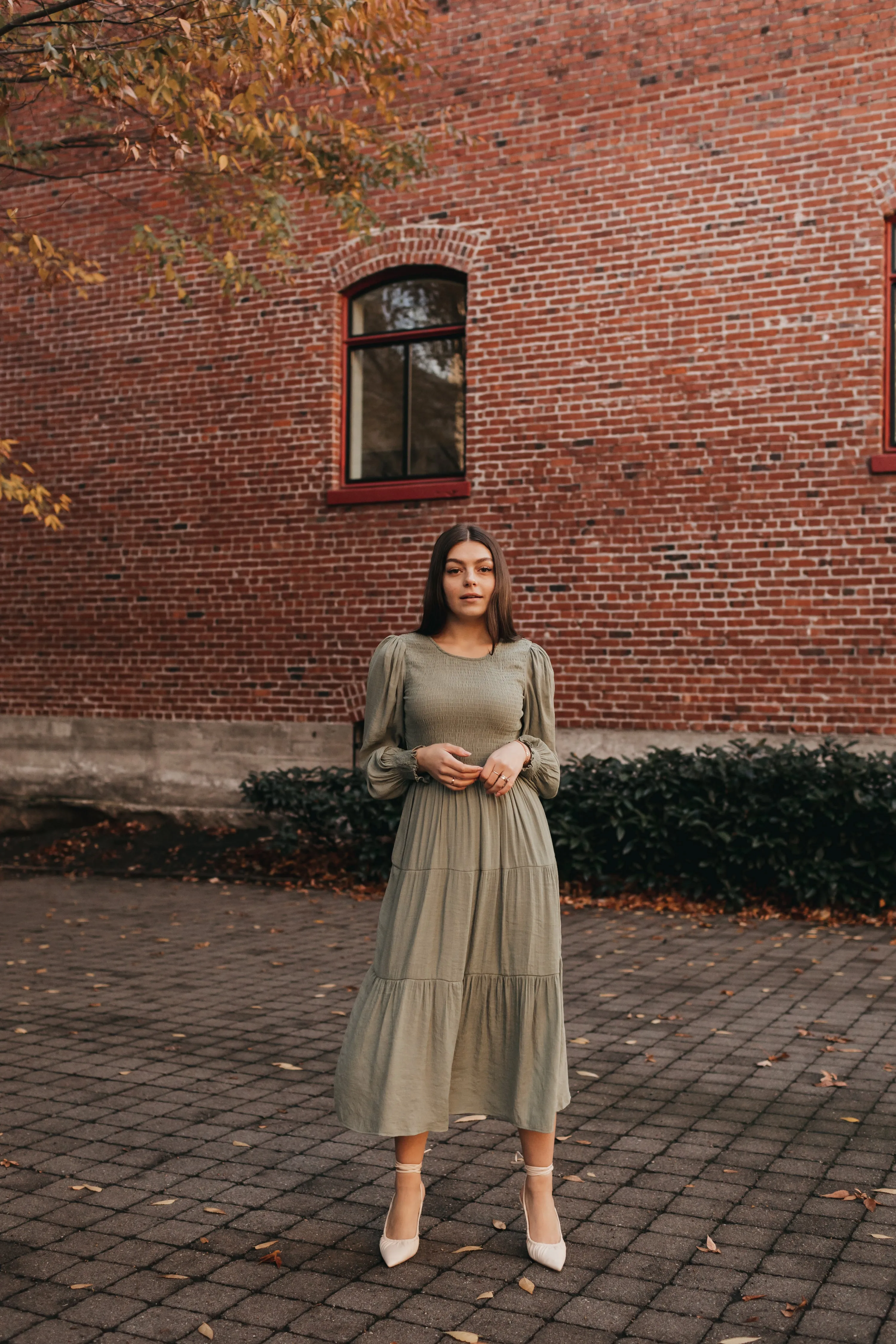 Charlotte Smocked Dress in Olive