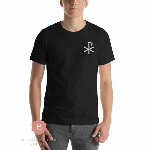 Chi-Rho Men's Catholic tee, Embroidered t-shirt