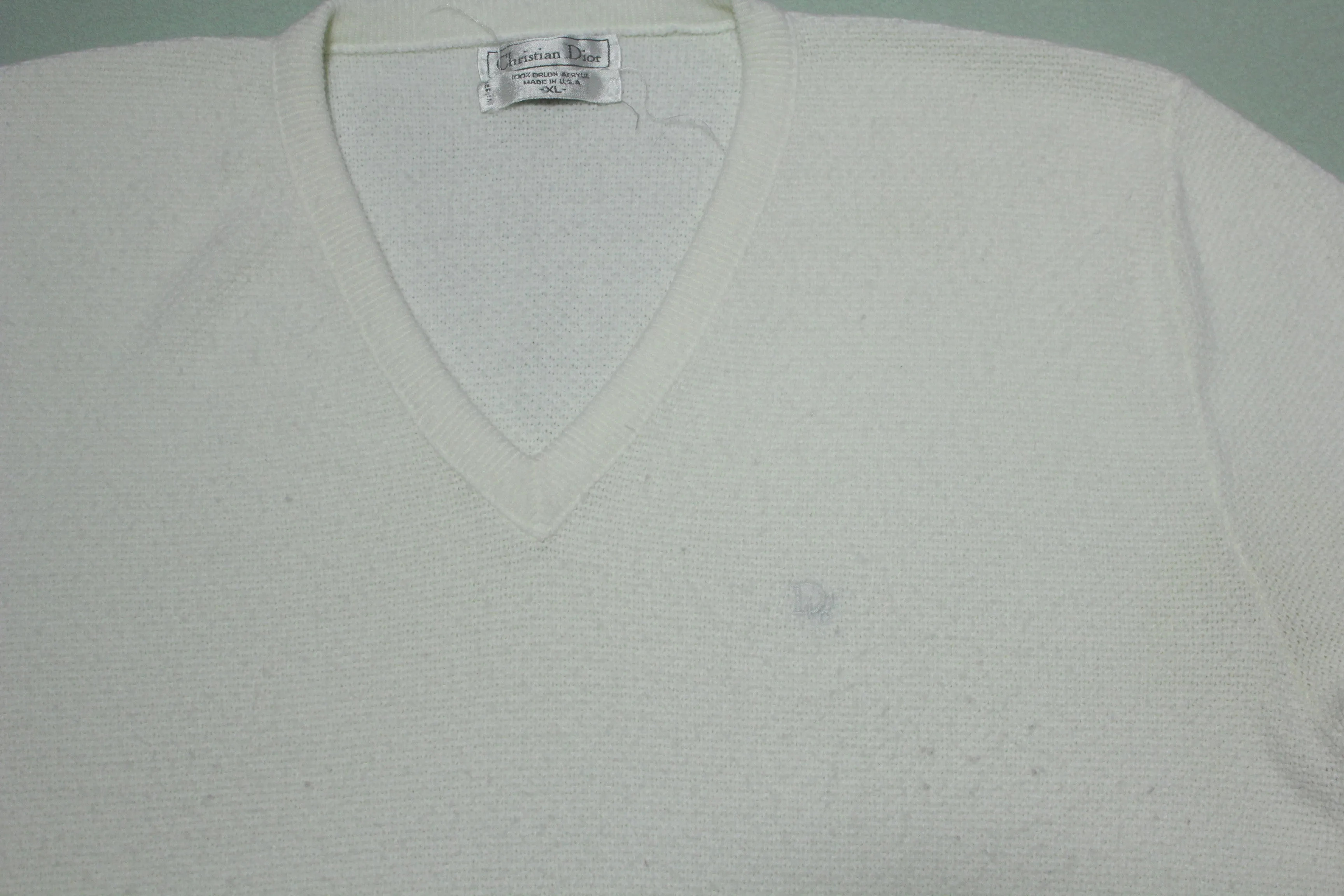 Christian Dior Vintage 80's 90's V-Neck Cream White Knit Made in USA Sweater