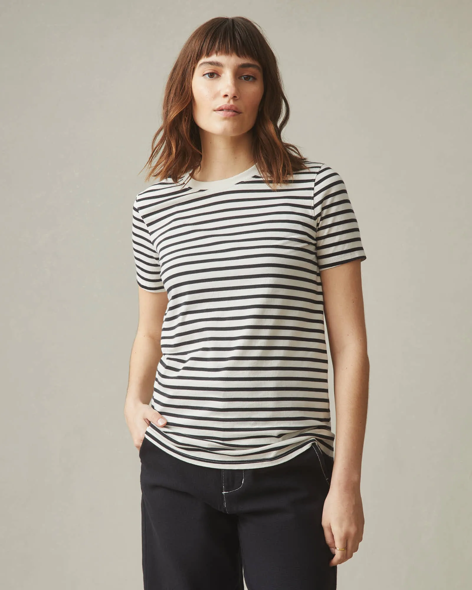 Classic Cotton Crew Tee Striped - Navy Stripe