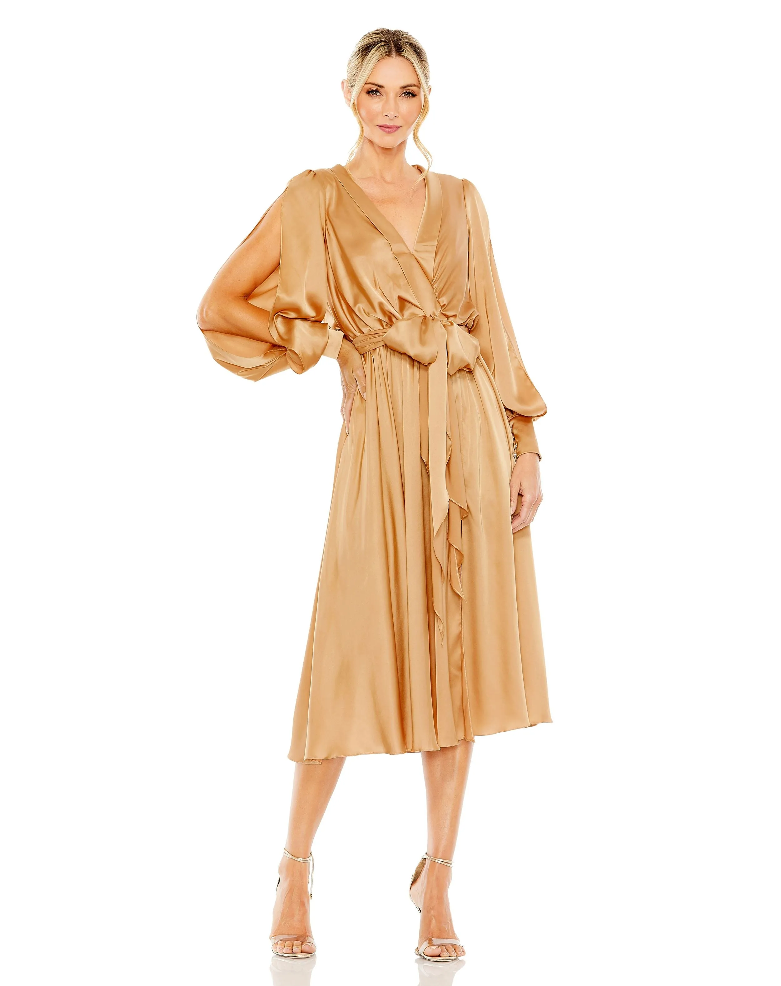 Collared Faux Wrap Bishop Sleeve Flowy Dress | Sample | Sz. 2