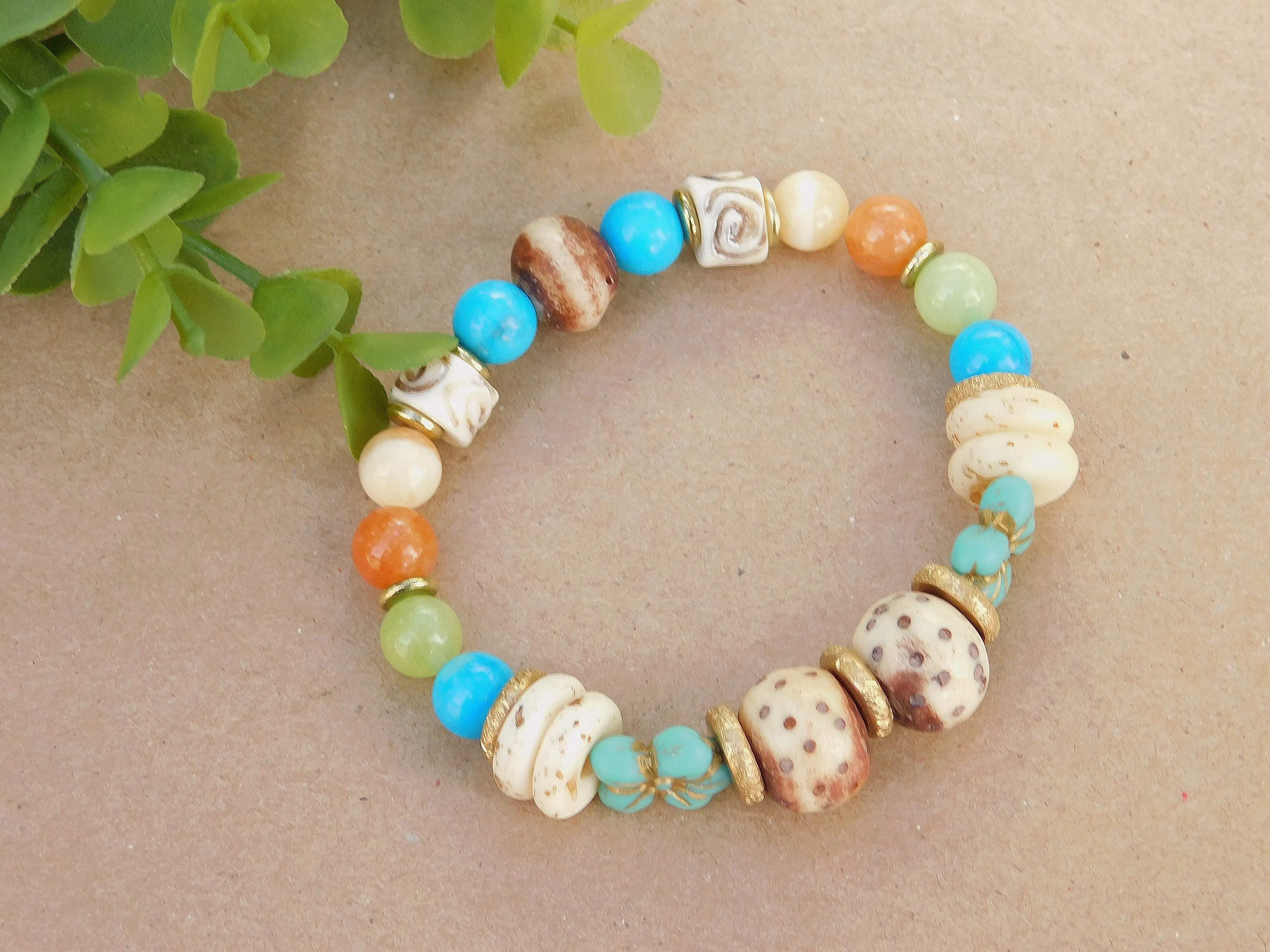 Colorful Agate and Turquoise Flower Bracelet