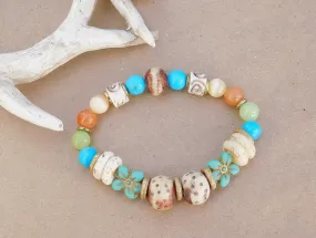 Colorful Agate and Turquoise Flower Bracelet