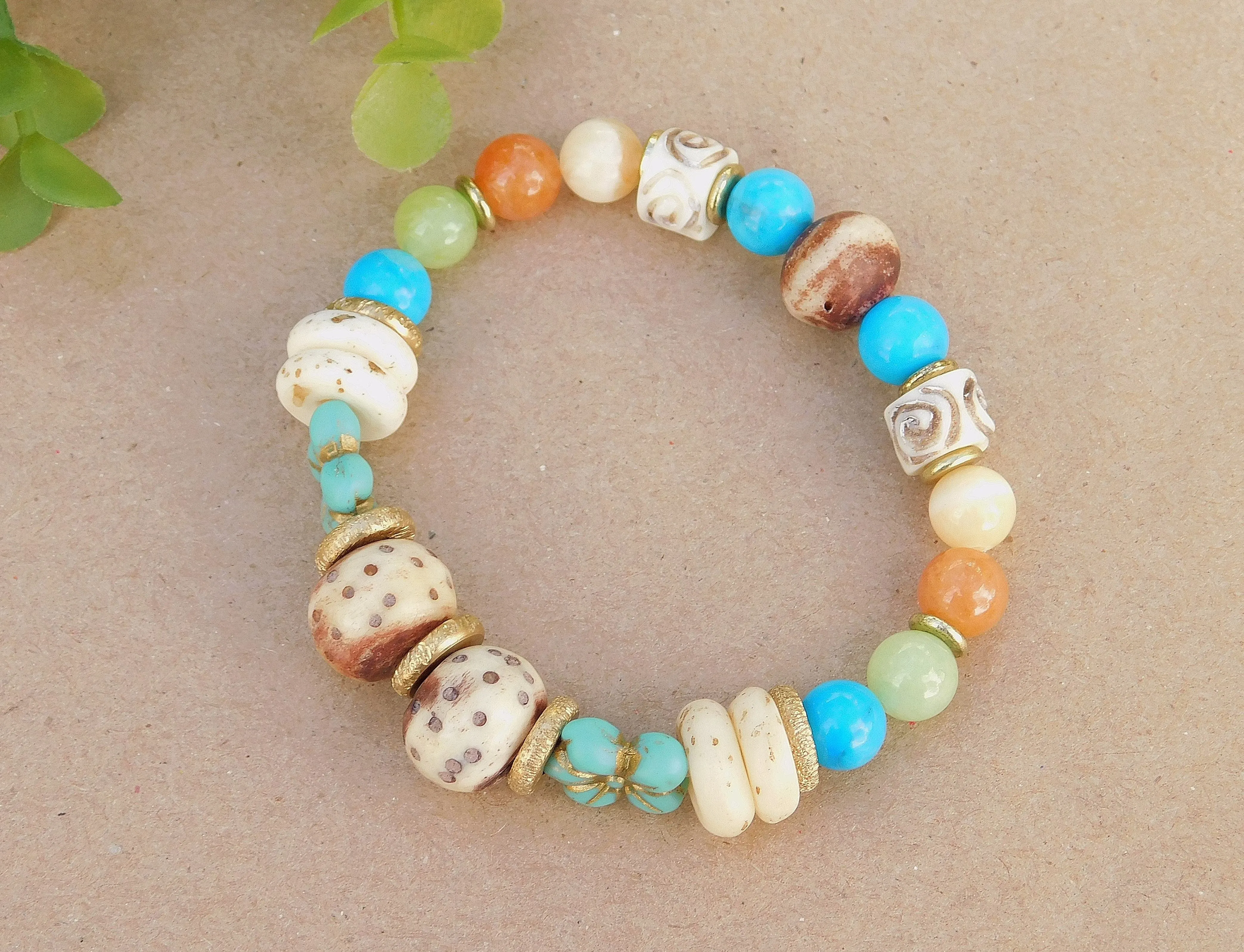 Colorful Agate and Turquoise Flower Bracelet