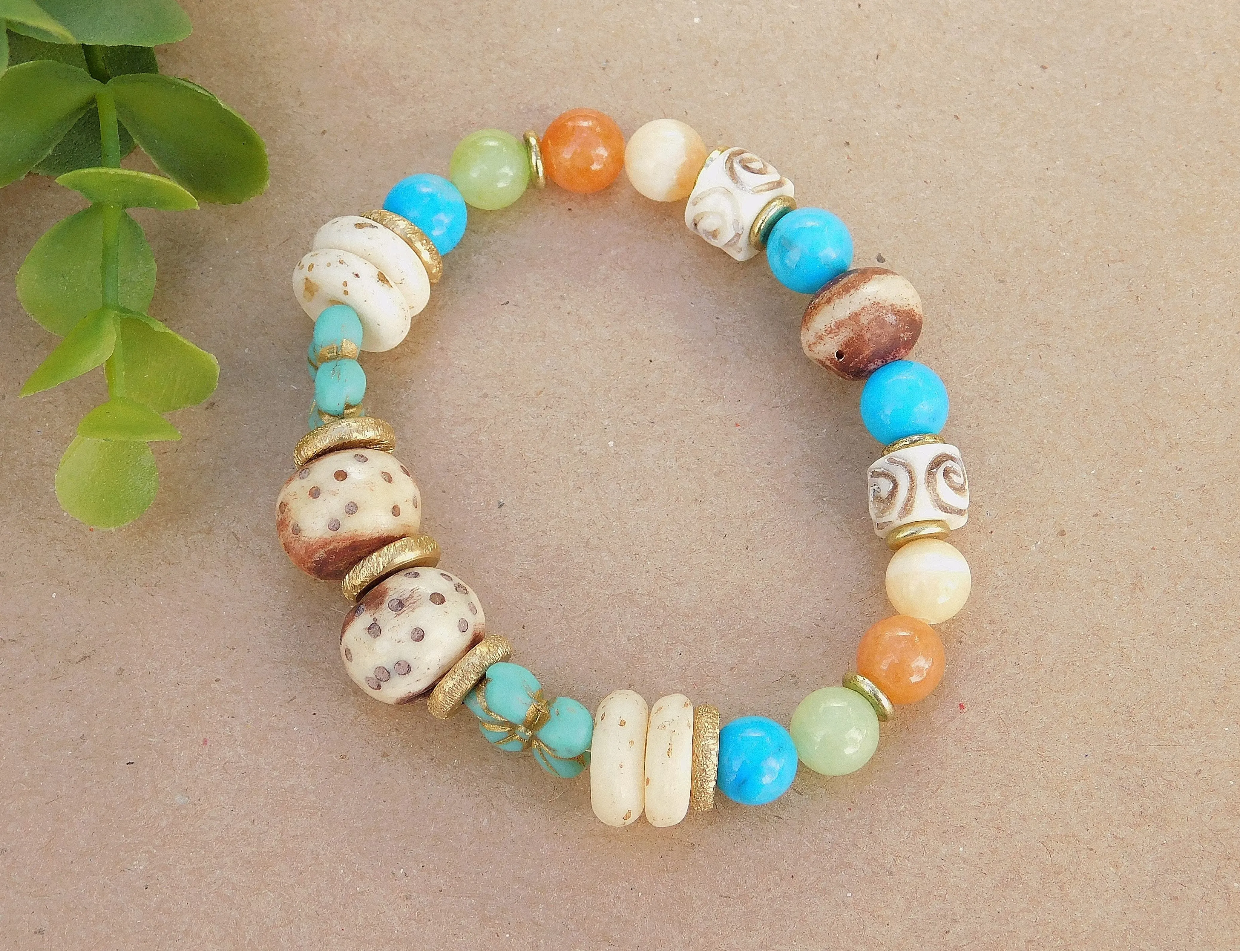 Colorful Agate and Turquoise Flower Bracelet