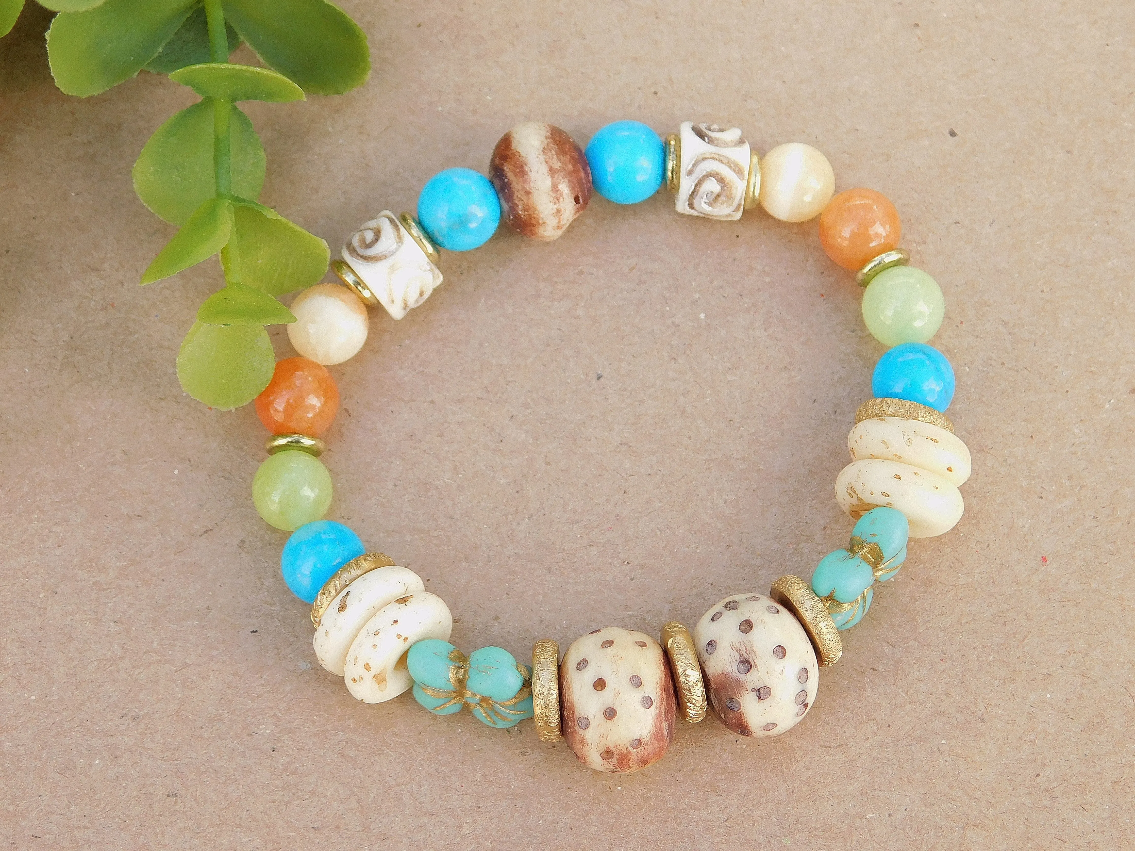 Colorful Agate and Turquoise Flower Bracelet