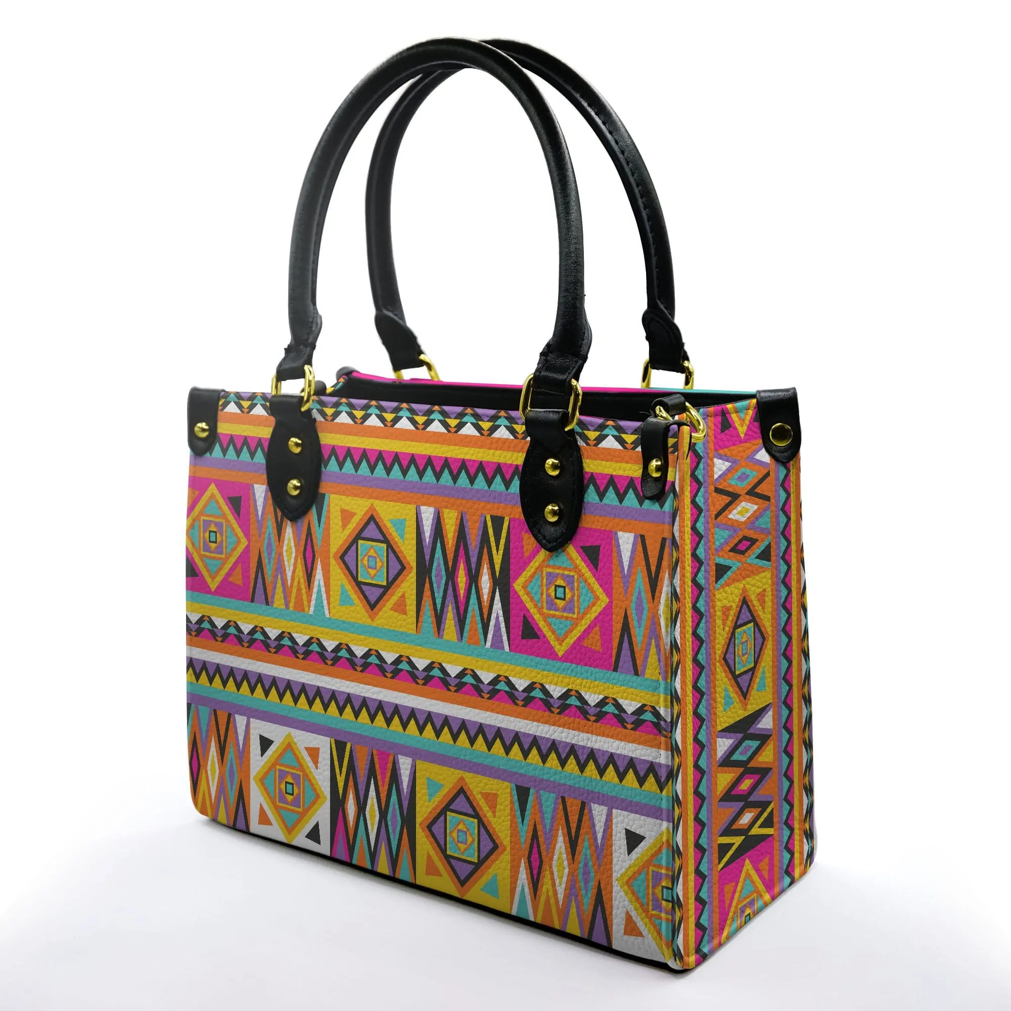 Colorful Ankara Pattern Leather Handbag