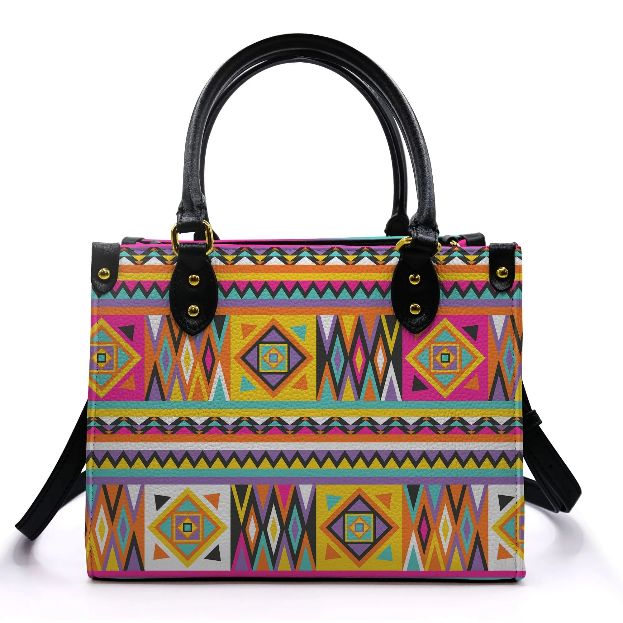 Colorful Ankara Pattern Leather Handbag