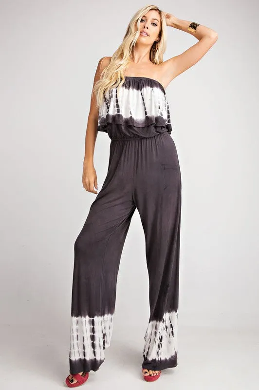 Del Mar Tie Dye Tube Jumpsuit- Charcoal