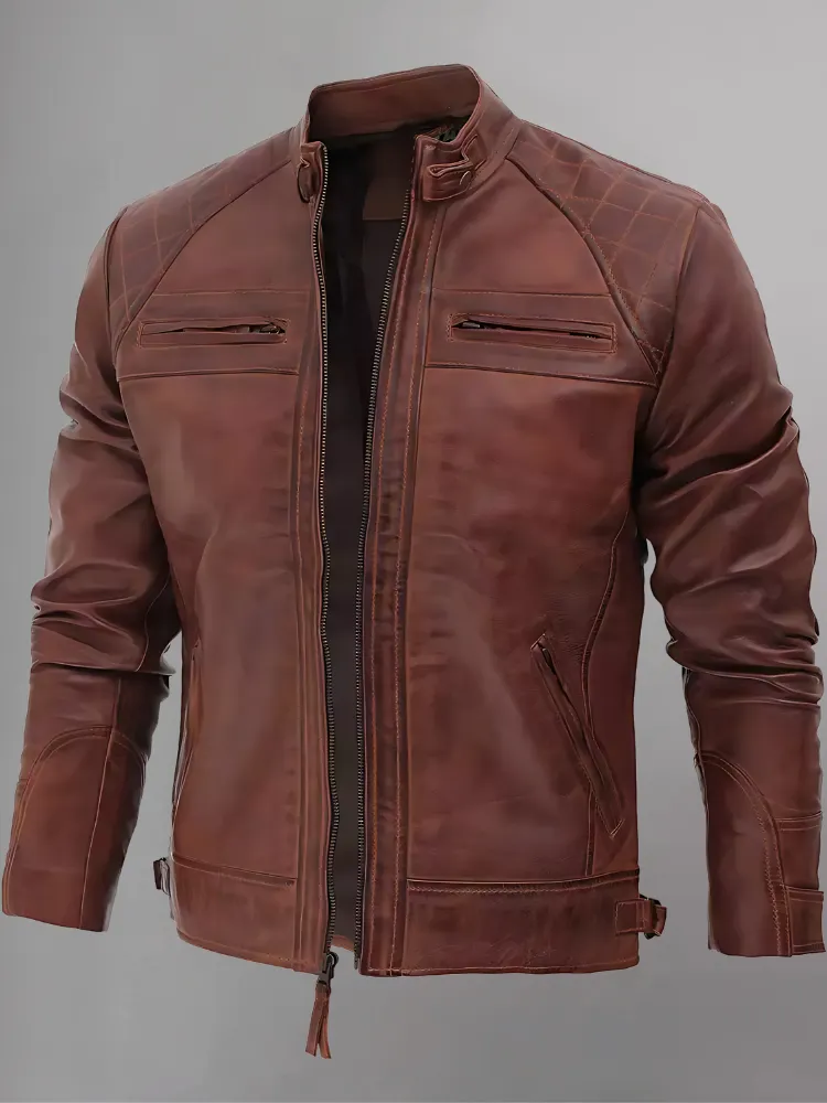 Distressed Brown Motorcycle Leather Jacket