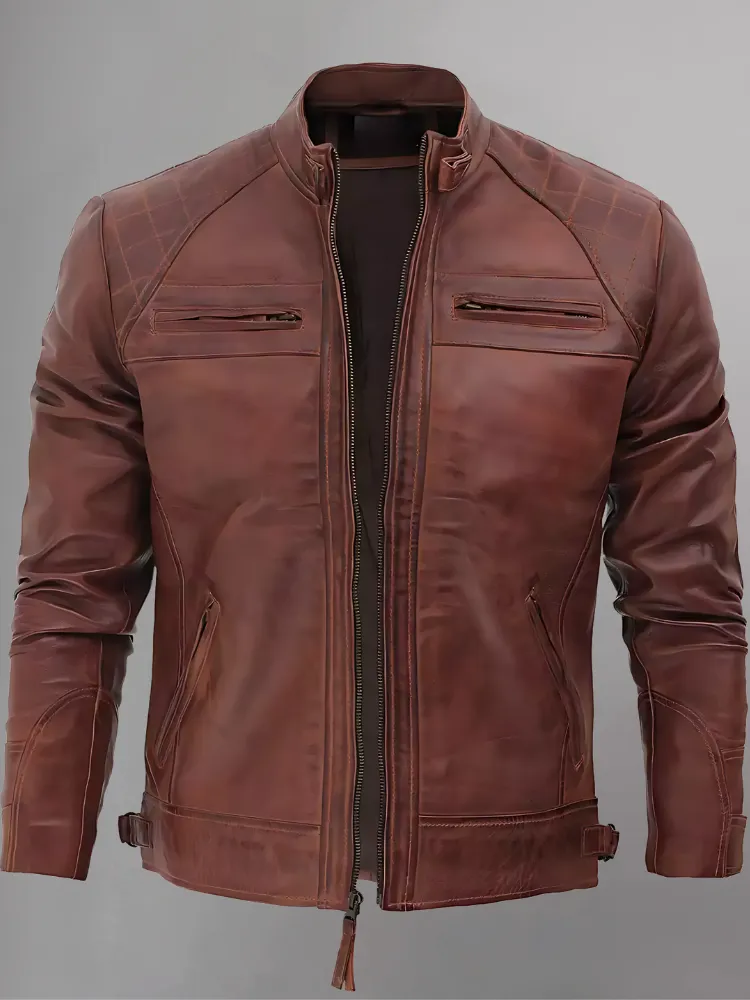 Distressed Brown Motorcycle Leather Jacket