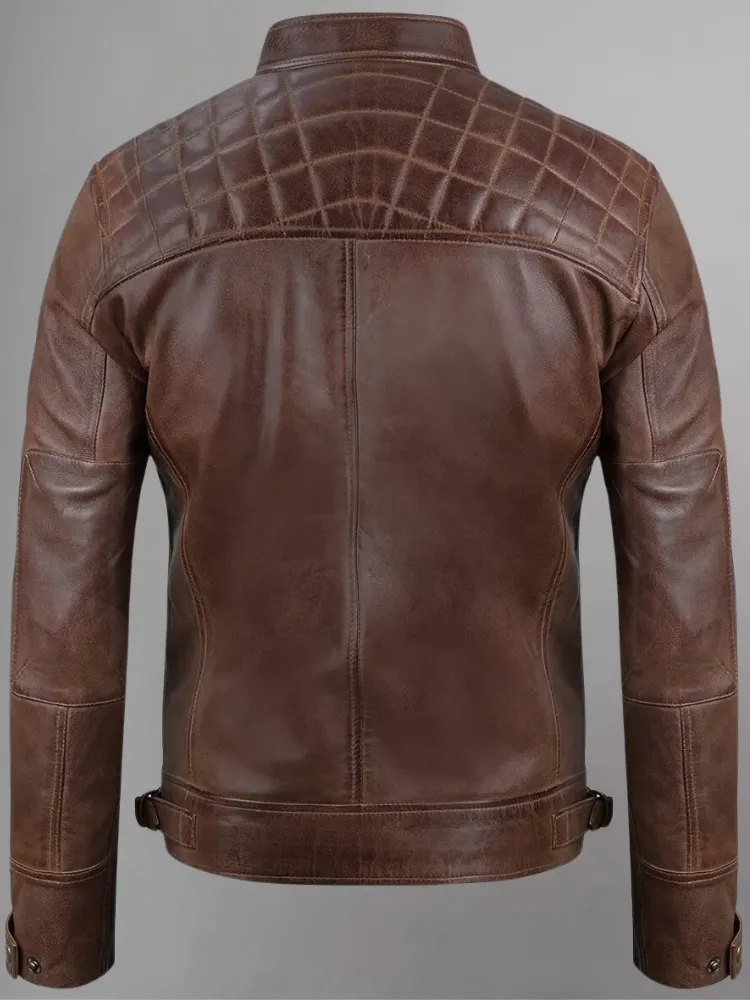 Distressed Brown Motorcycle Leather Jacket