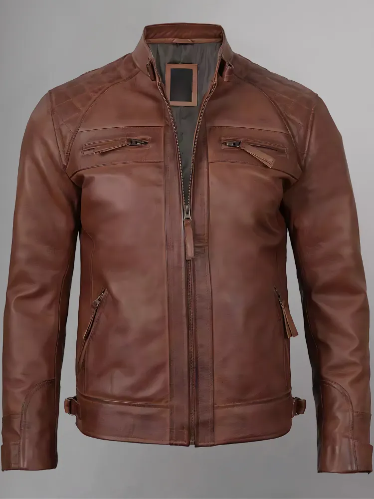 Distressed Brown Motorcycle Leather Jacket