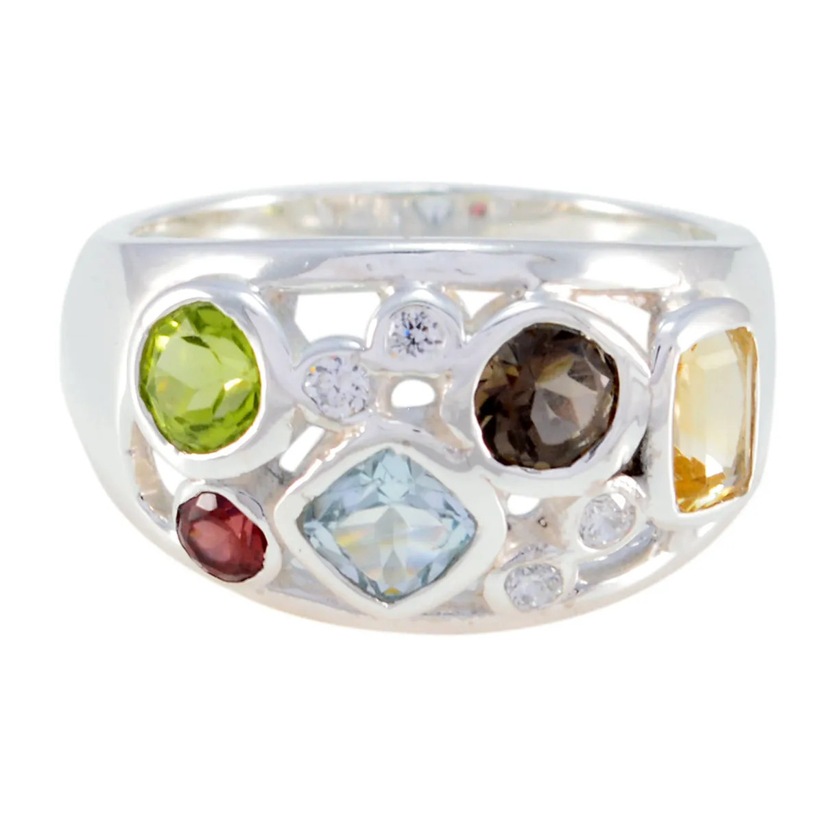 Elegant Gem Multi Stone 925 Sterling Silver Ring Black Metal Jewelry