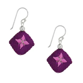 Embroidered Silk Earrings - Burgundy Pink