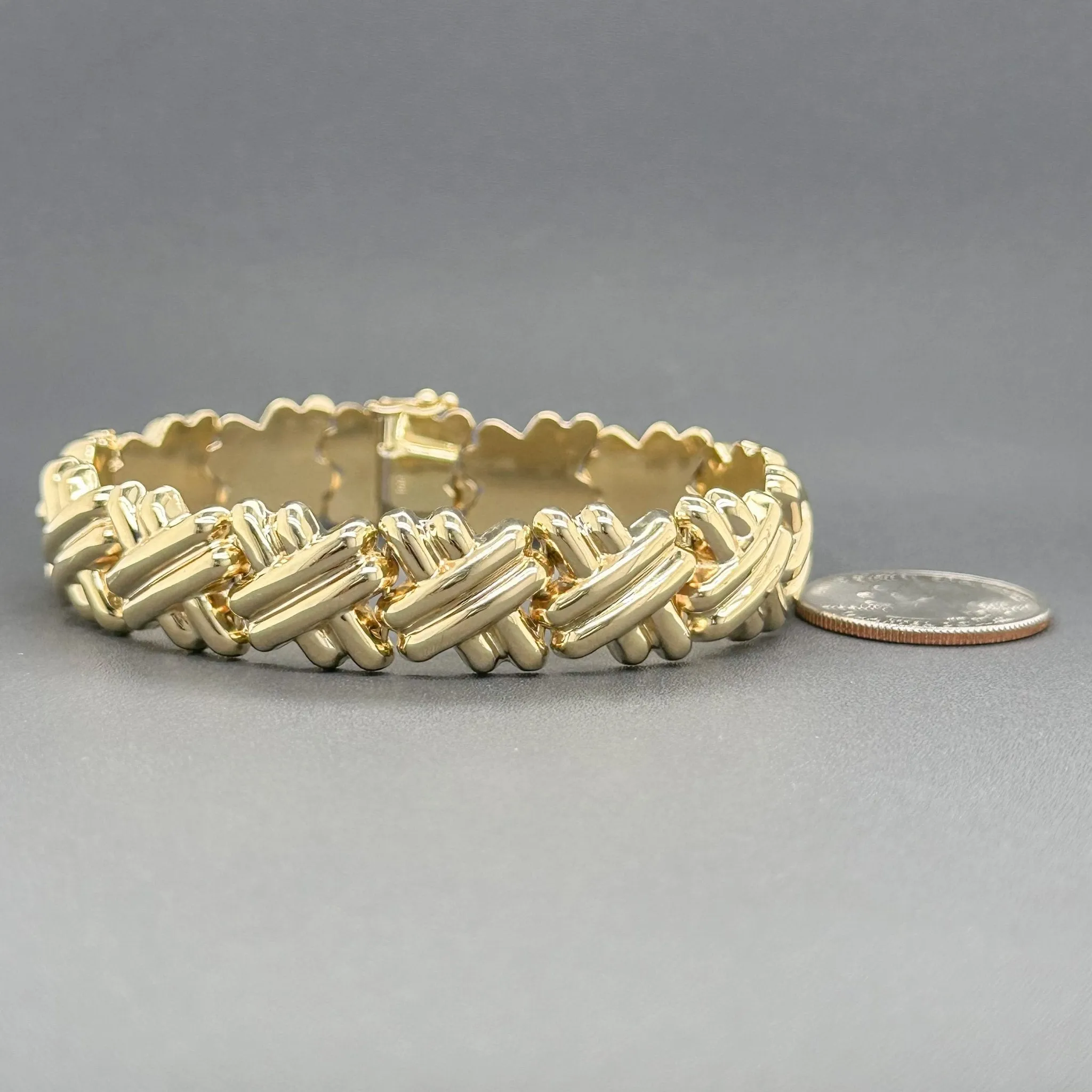 Estate 14K Y Gold X Link Bracelet 17.45