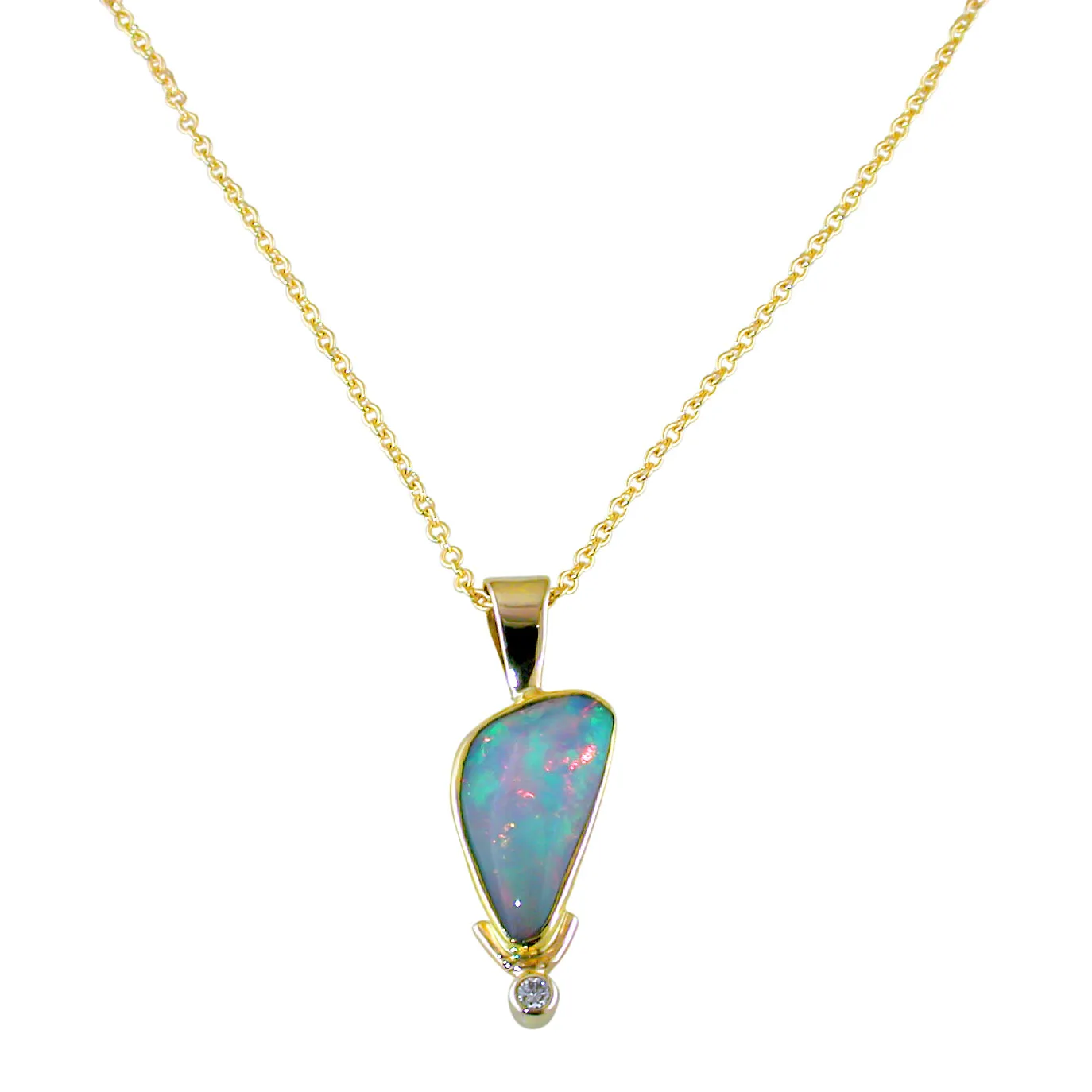 Ethiopian Freeform Opal & Diamond Necklace Pendant