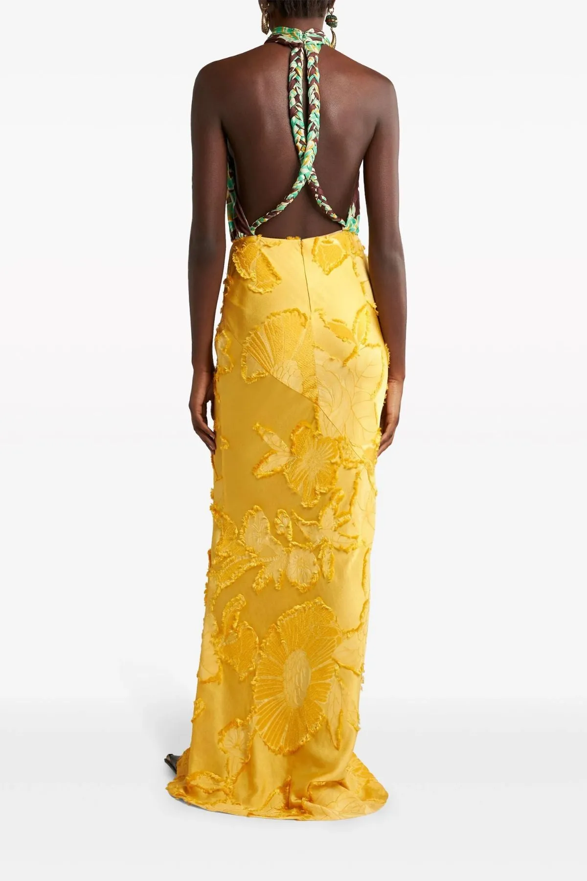 Etro Runway Floral Jacquard Halterneck Maxi Dress - Sunset Yellow/ Multi