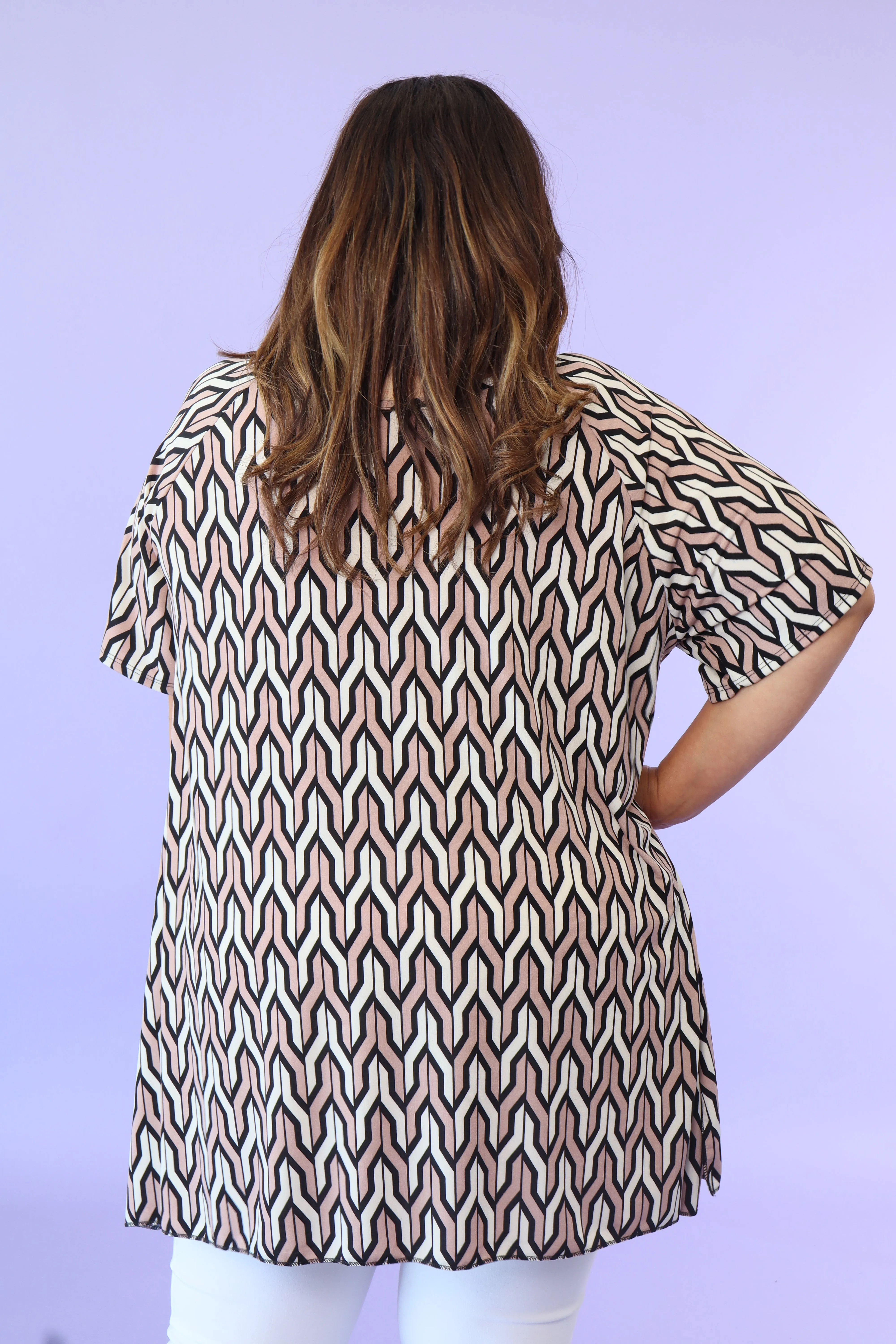 Fallon Tunic in Beige Geo Print