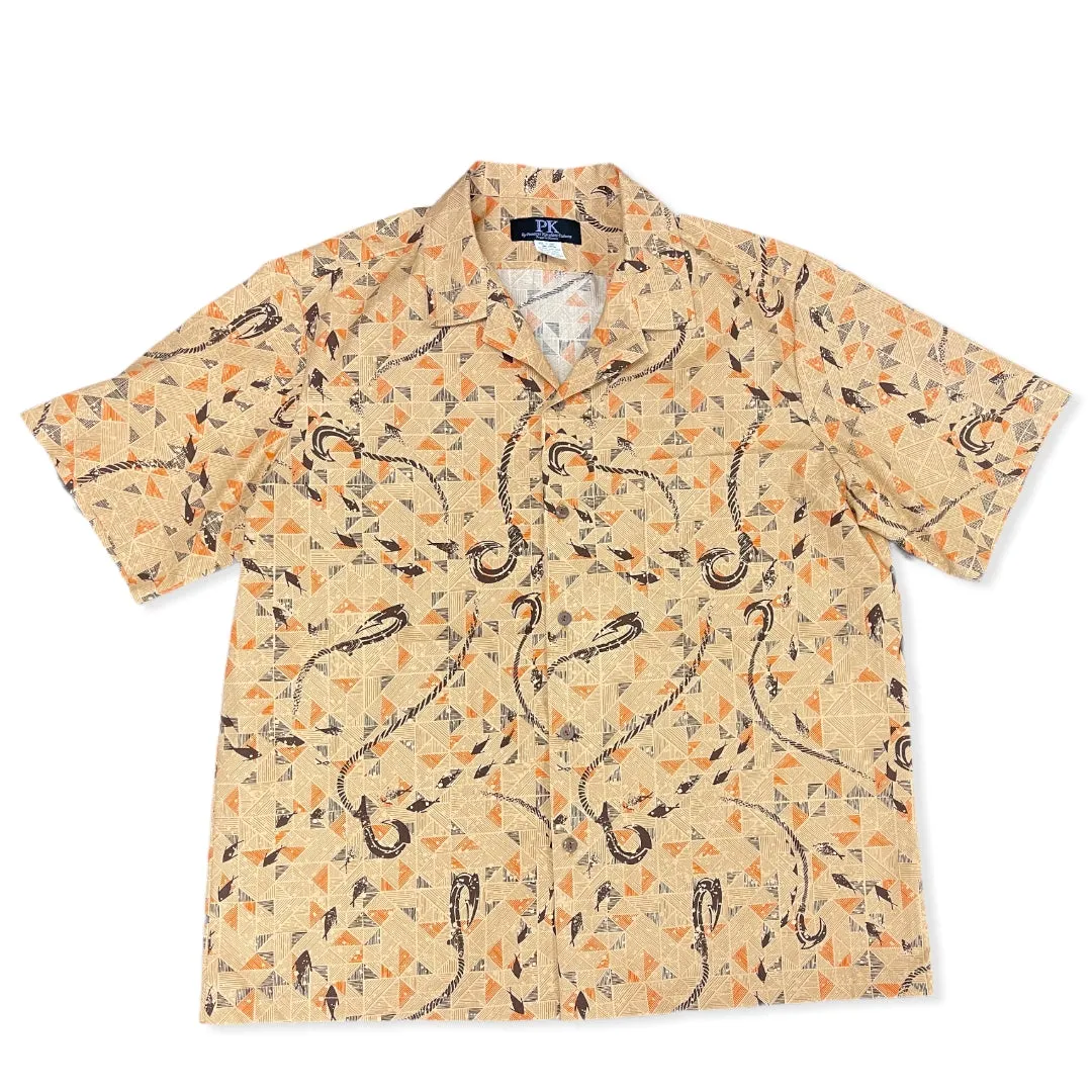 Fish Hook Lucky Print Hawaiian Shirt | Bronze and Grey