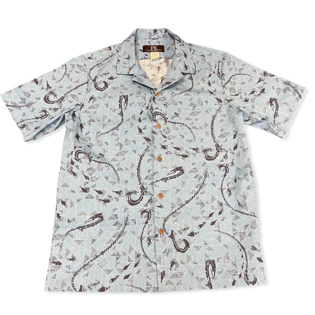 Fish Hook Lucky Print Hawaiian Shirt | Bronze and Grey