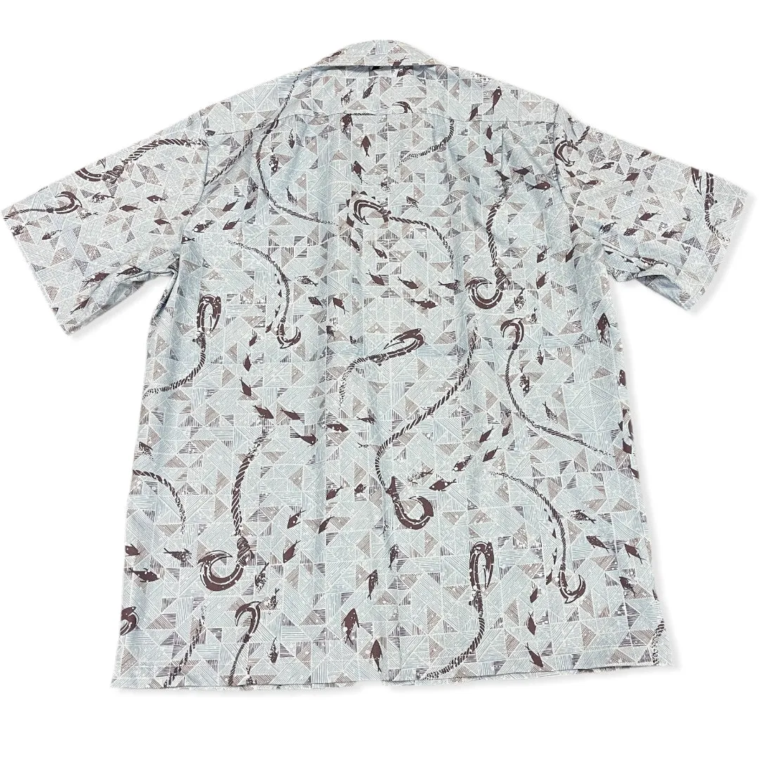 Fish Hook Lucky Print Hawaiian Shirt | Bronze and Grey