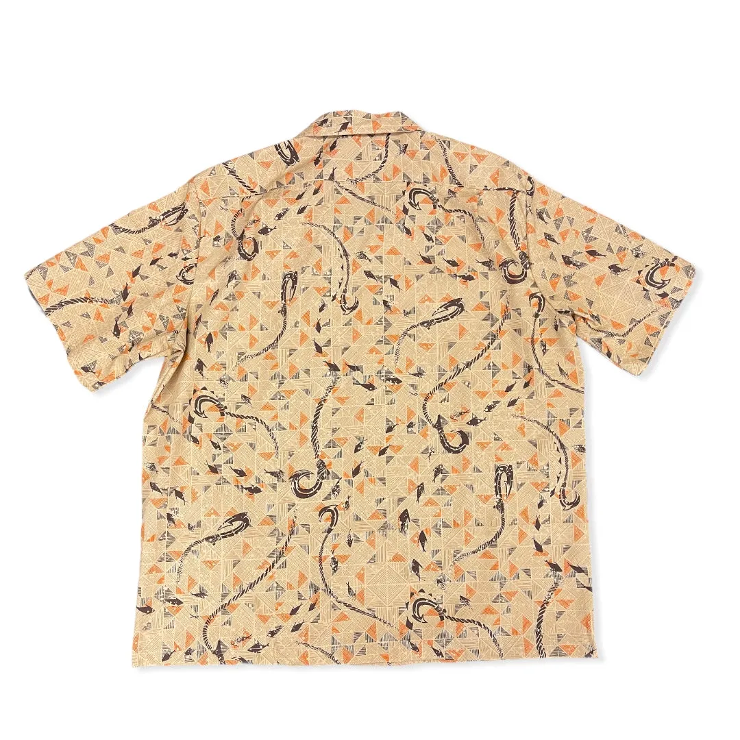 Fish Hook Lucky Print Hawaiian Shirt | Bronze and Grey