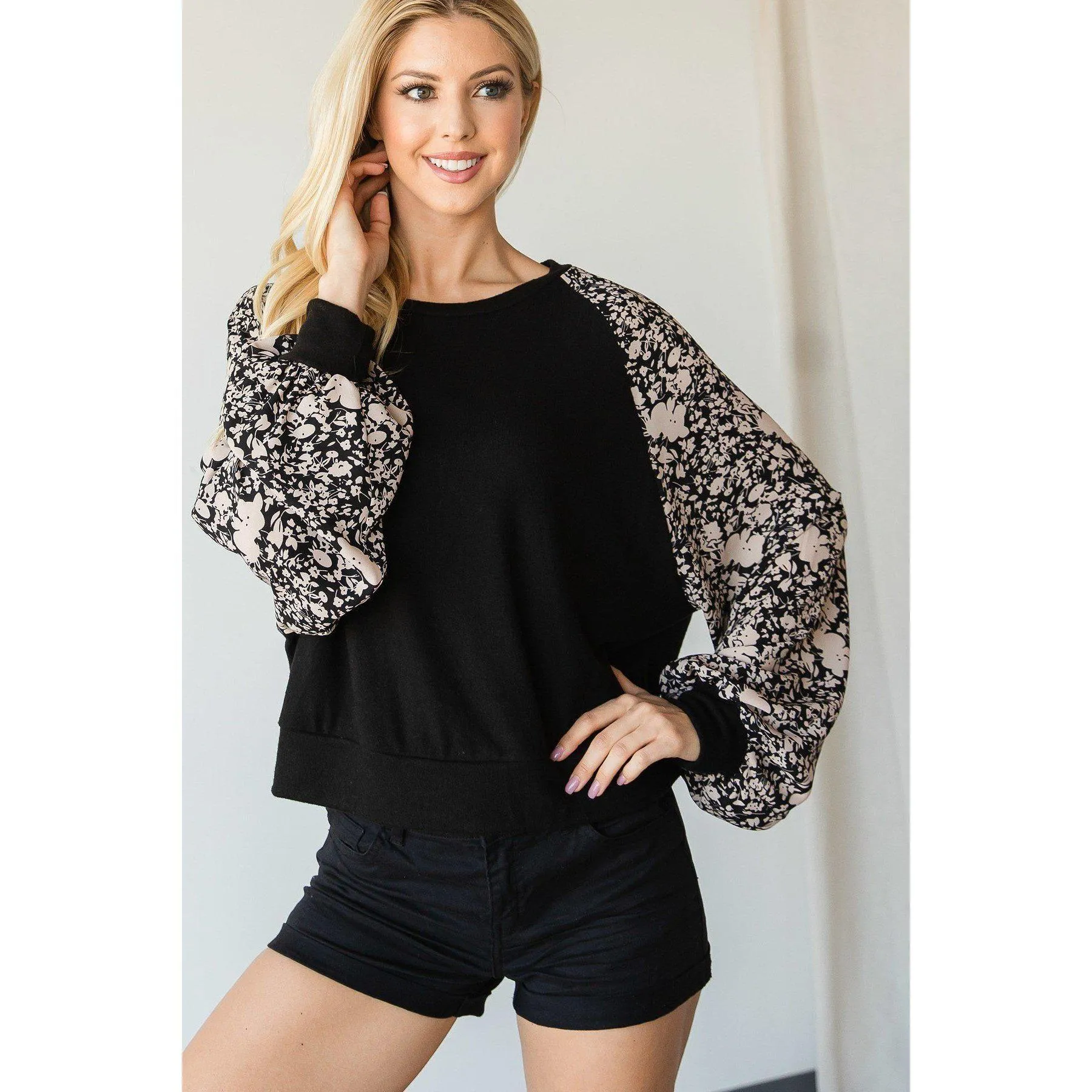 Floral Print Bubble Longsleeve Top