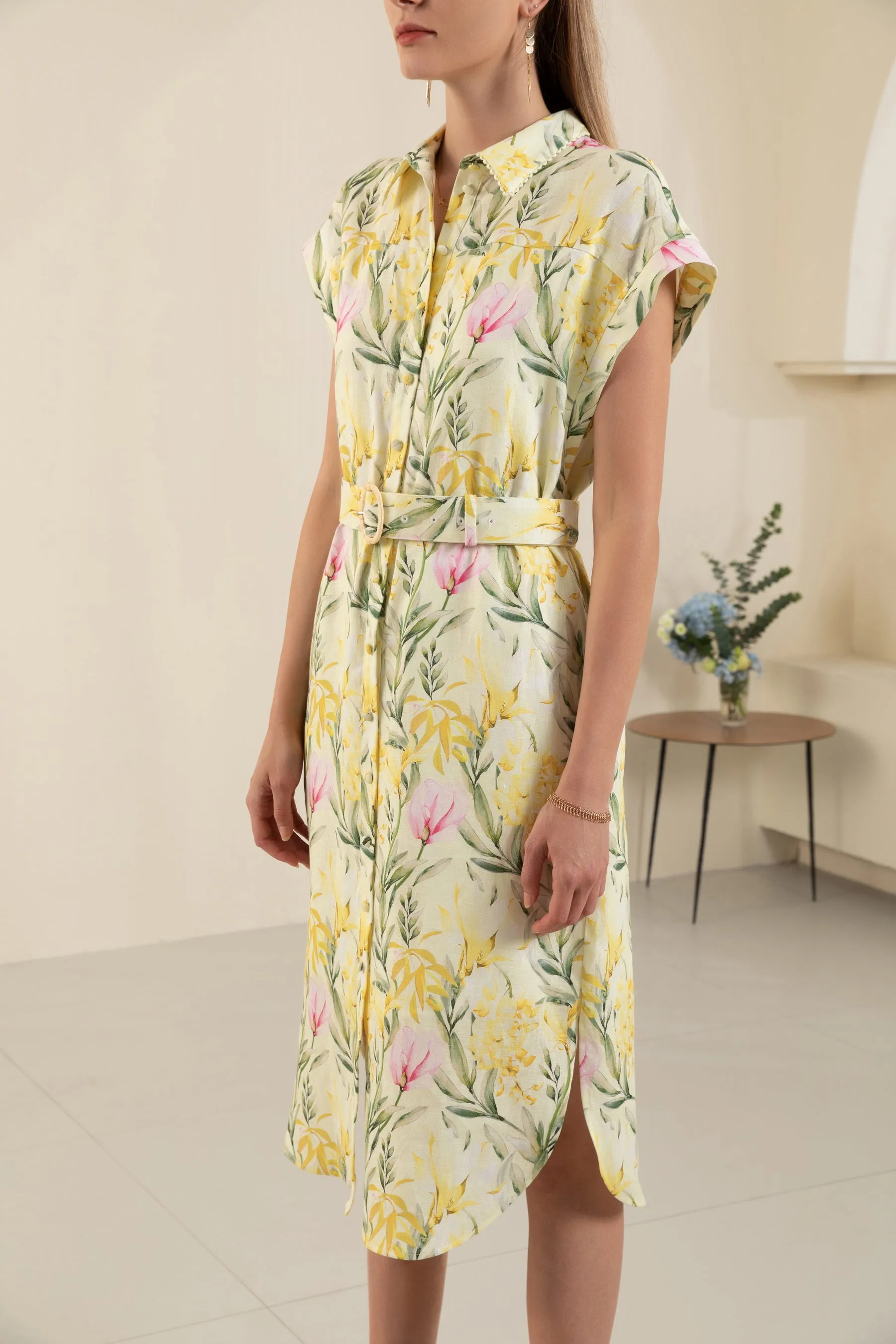 Frances Linen Midi Dress - Yellow - GDS