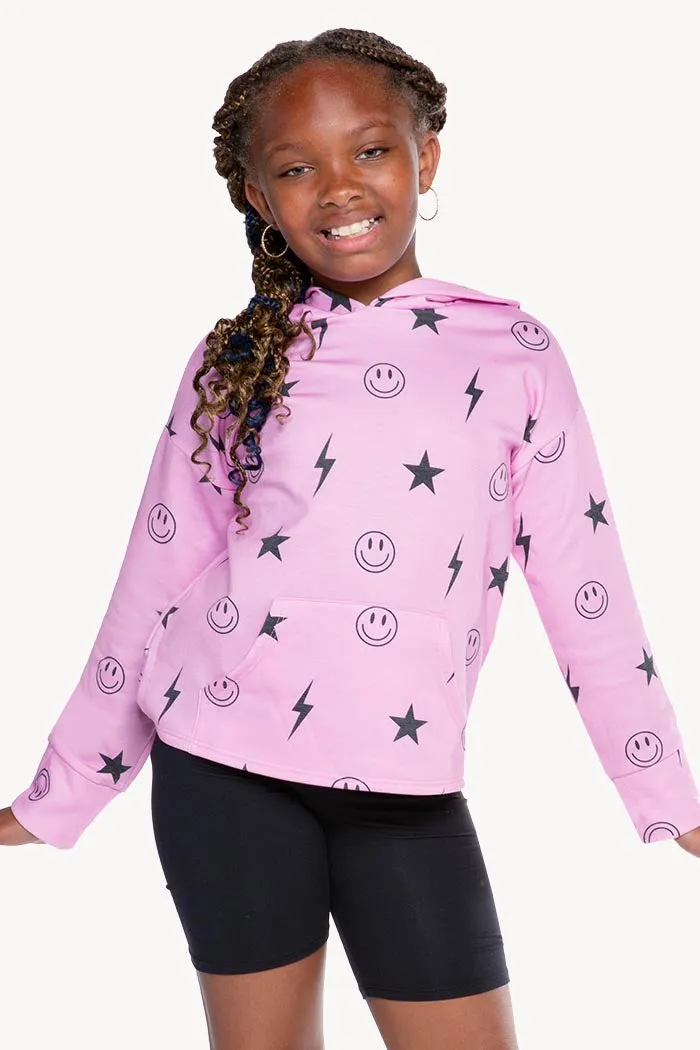 French Terry Easy Hoodie - Candy Pink Star Smile Bolts