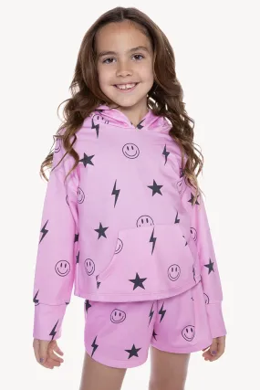 French Terry Easy Hoodie - Candy Pink Star Smile Bolts