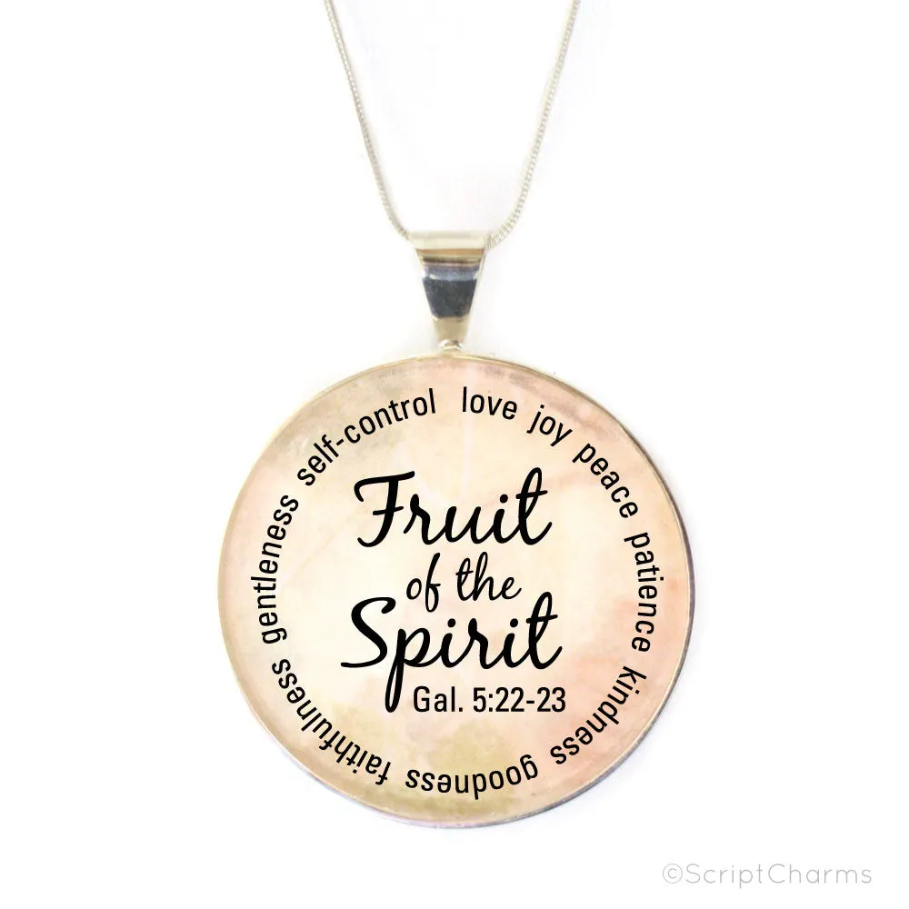 Fruit of the Spirit Galatians 5:22-23 Silver-Plated Scripture Pendant Necklace – 2 Sizes