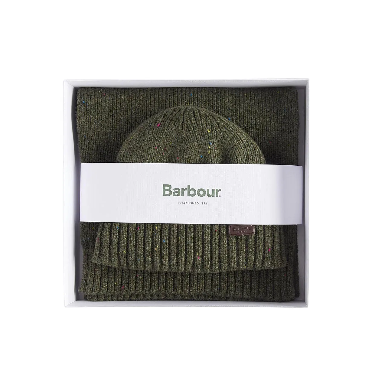 Gift Set Uomo Barbour Cappello Sciarpa Carlton Fleck Verde