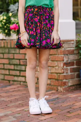 Girls: Make My Day Black Ditsy Floral Skort