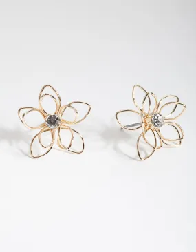 Gold Dainty Diamante Flower Earrings