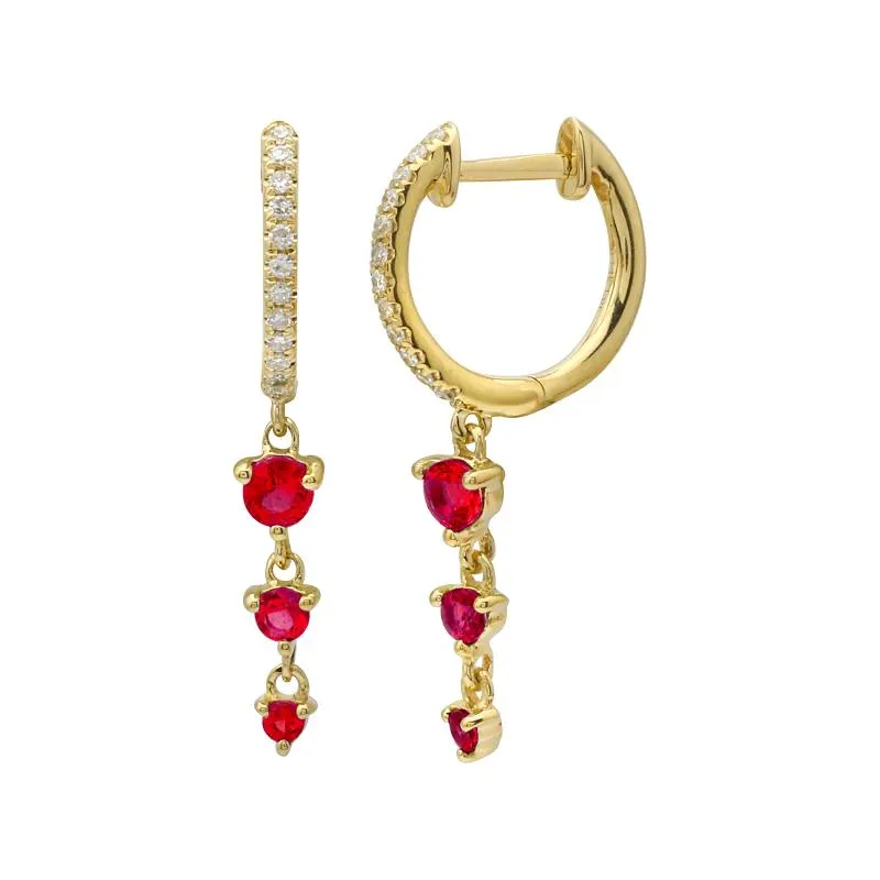 Gold Gemstone Dangling Huggie Earrings