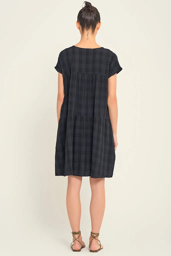 GRADE AND GATHER LOOSE BOXY GINGHAM GAUZE DRESS