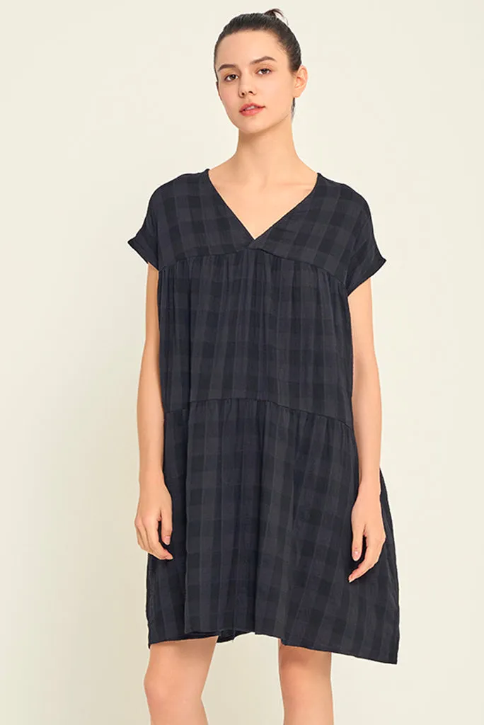 GRADE AND GATHER LOOSE BOXY GINGHAM GAUZE DRESS