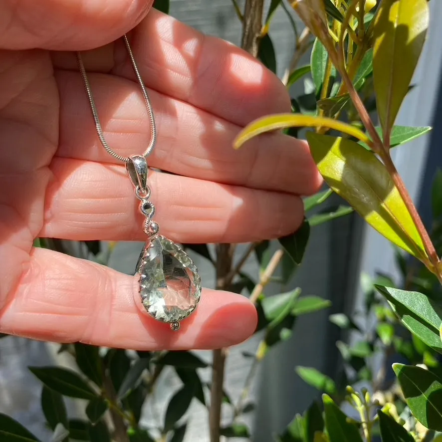 Green Amethyst Teardrop Pendant - Rana