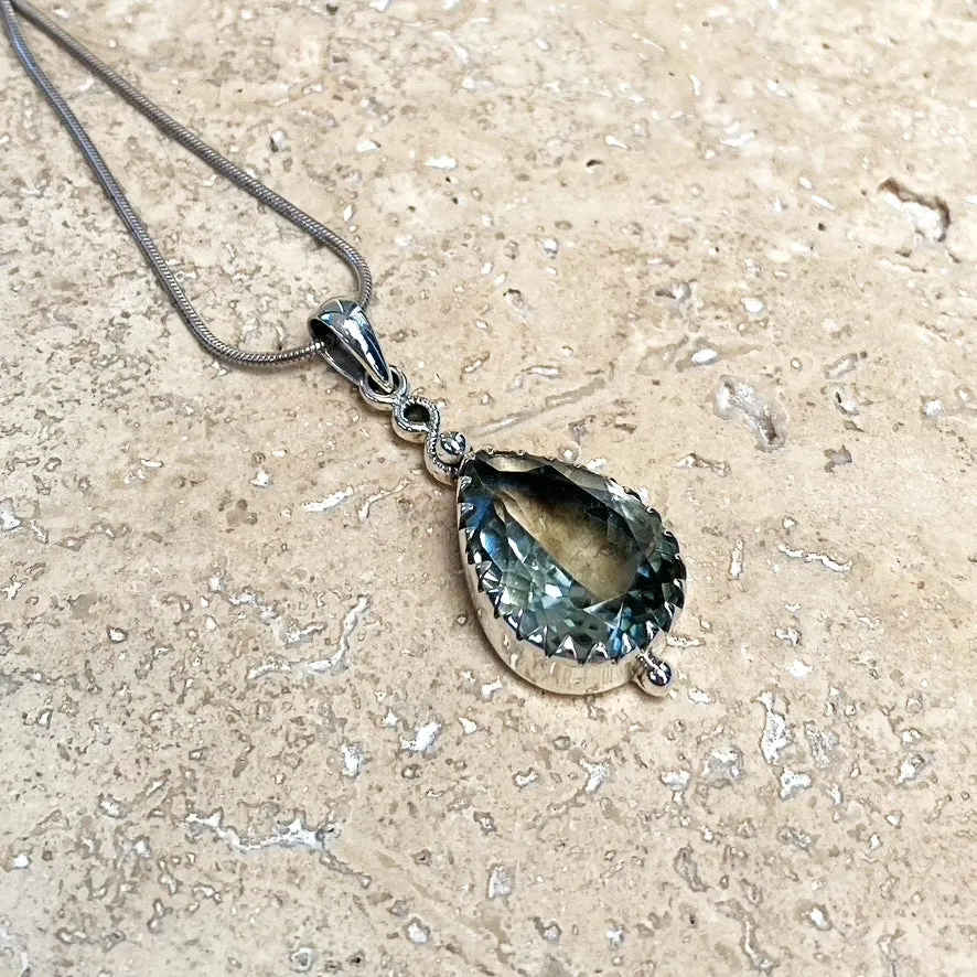 Green Amethyst Teardrop Pendant - Rana