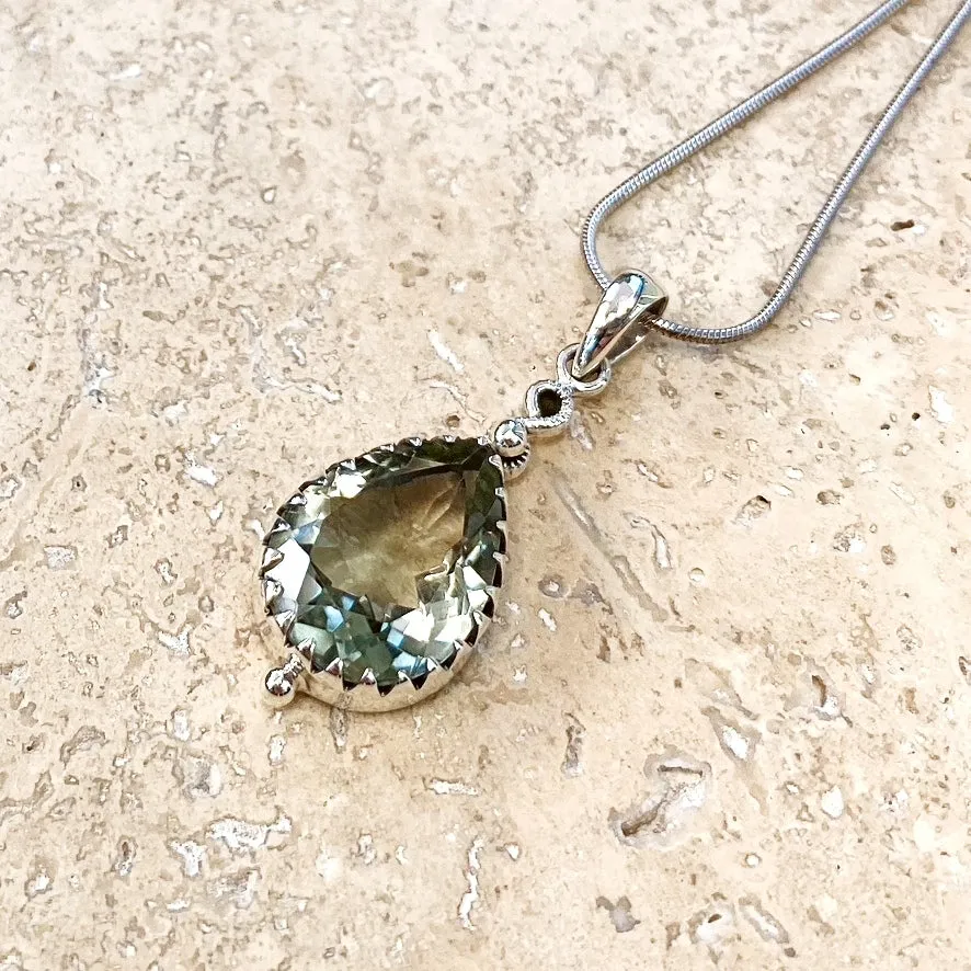 Green Amethyst Teardrop Pendant - Rana