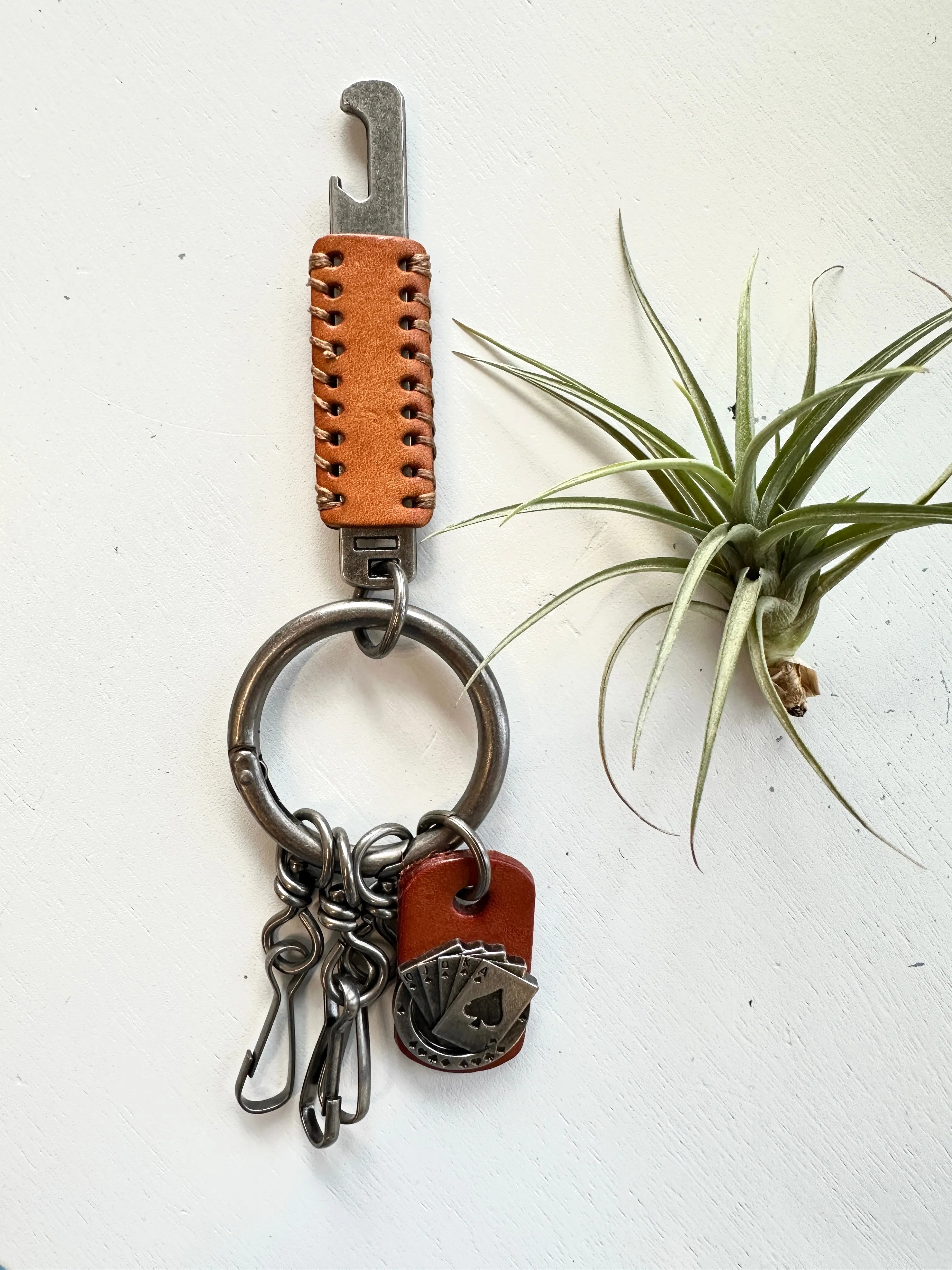 Handmade Bottle Opener Wrap with Genuine Leather Keyring