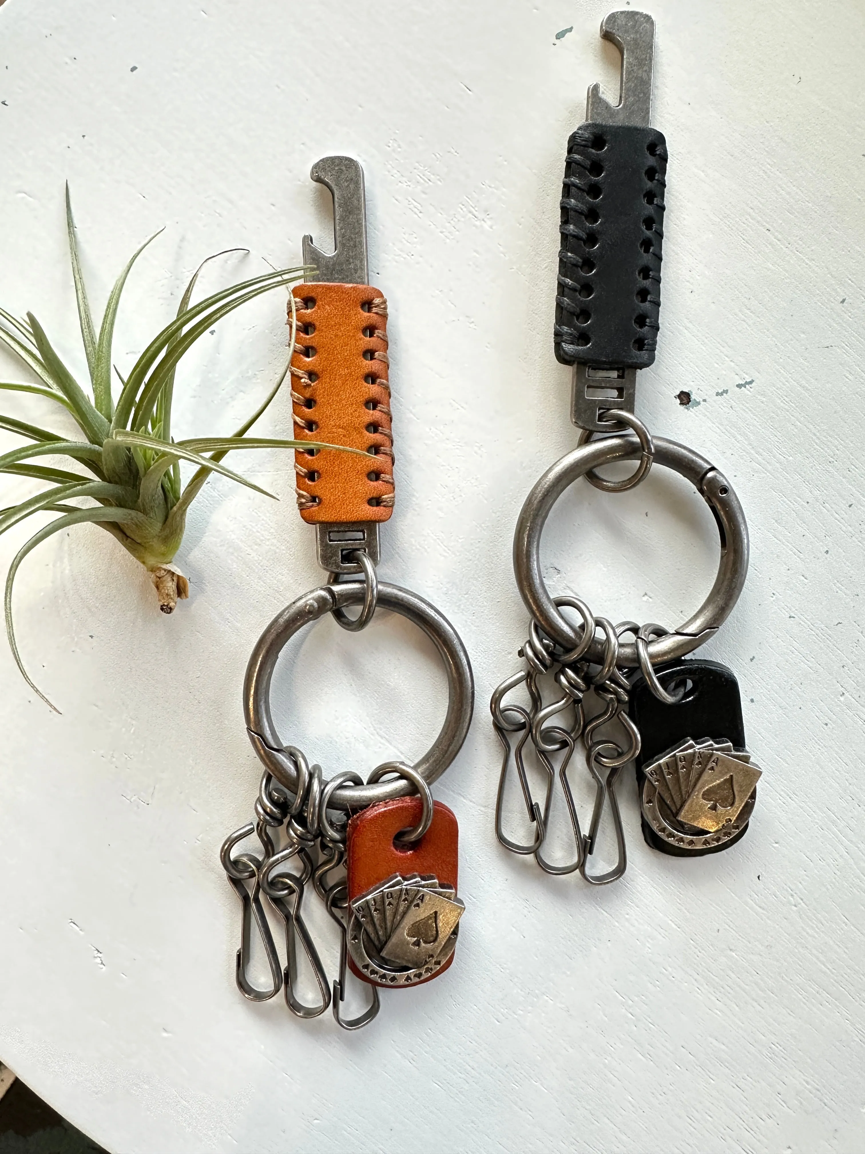 Handmade Bottle Opener Wrap with Genuine Leather Keyring