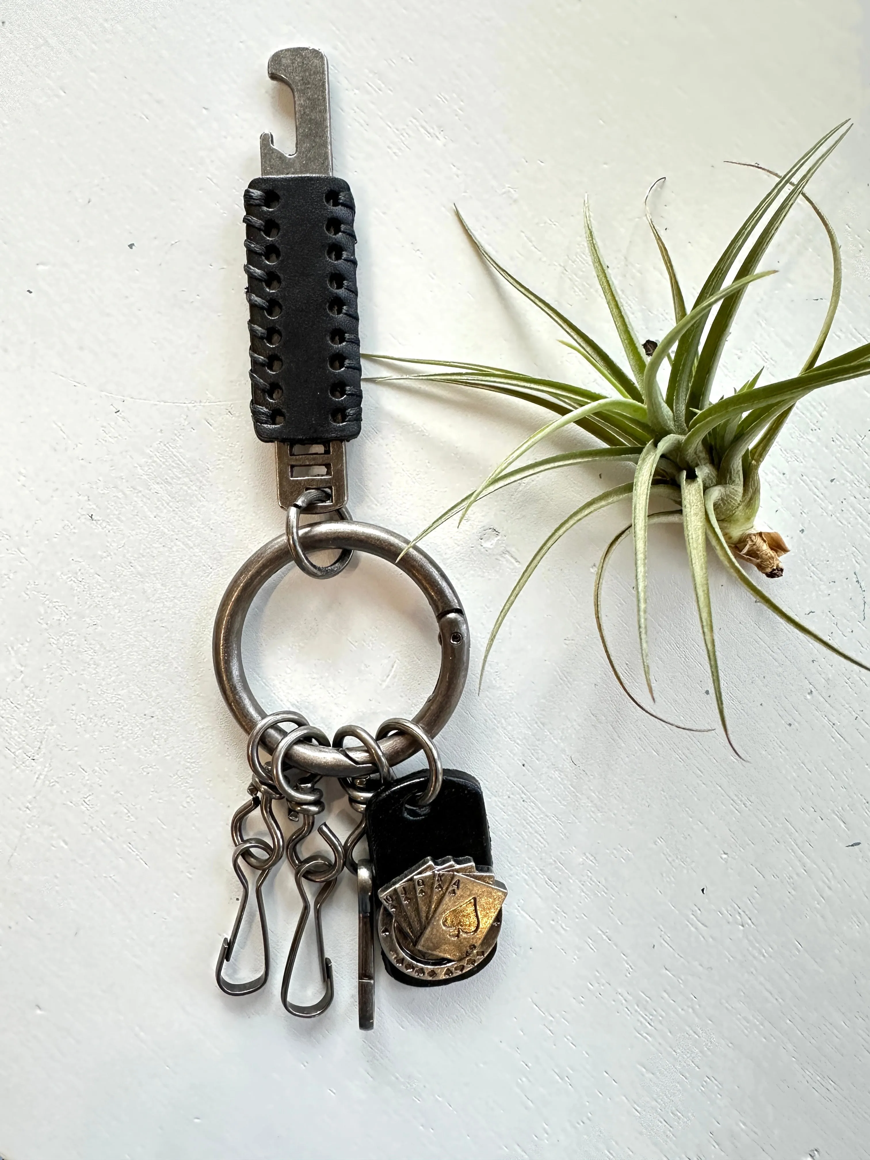 Handmade Bottle Opener Wrap with Genuine Leather Keyring