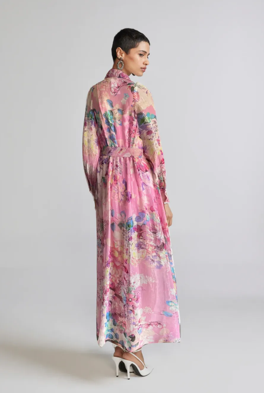 Hemant and Nandita - April Long Shirt Dress - Pink Floral